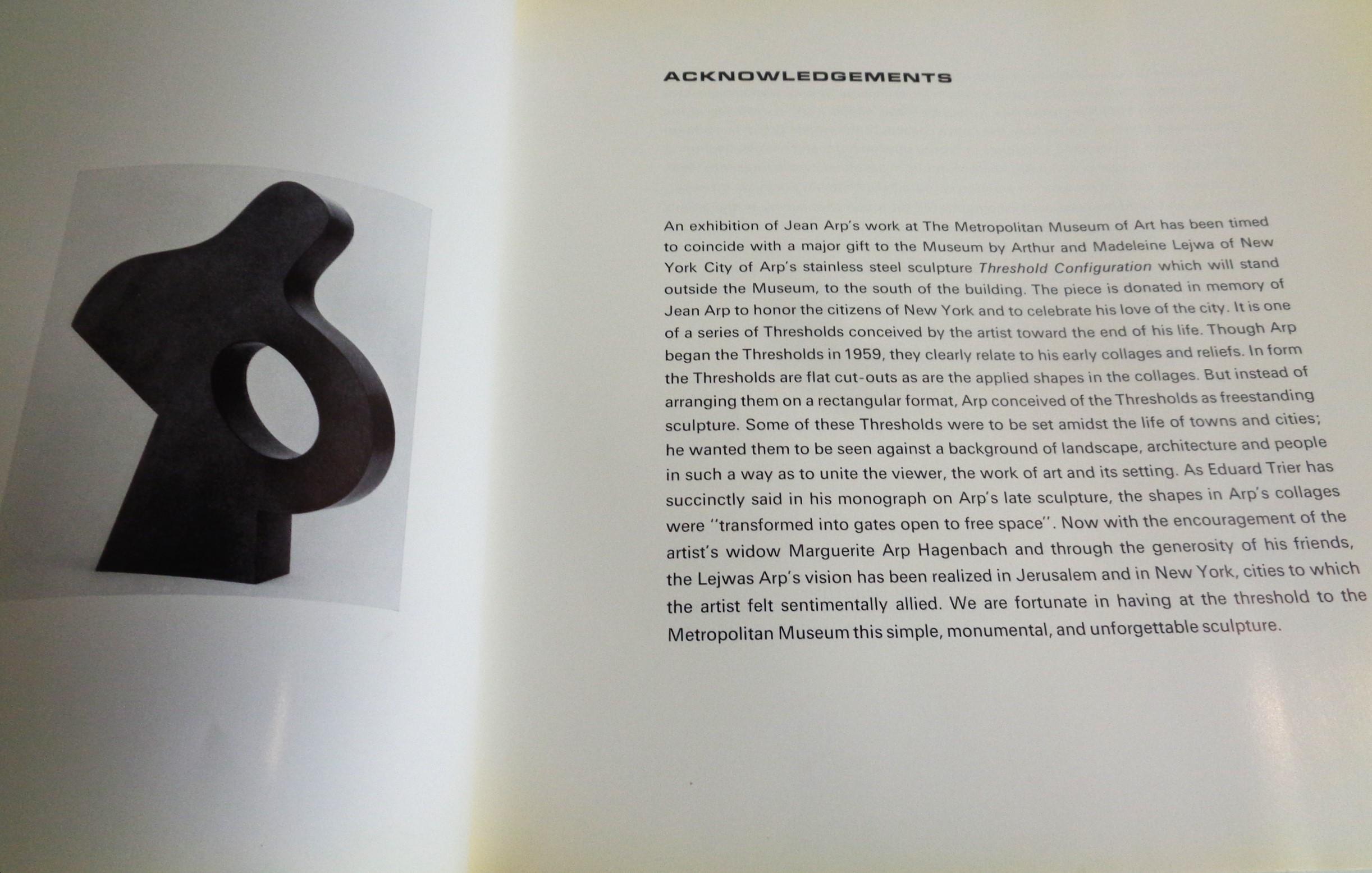 Jean Arp: At The Metropolitan Museum of Art - 1972 - Exhibition Collection Book  1
