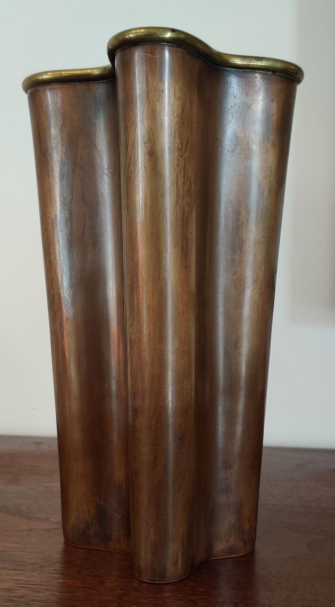 American Jean Arp Inspired Copper & Bronze Amoeba Flower Vase Lawrence Essentials 1980s 