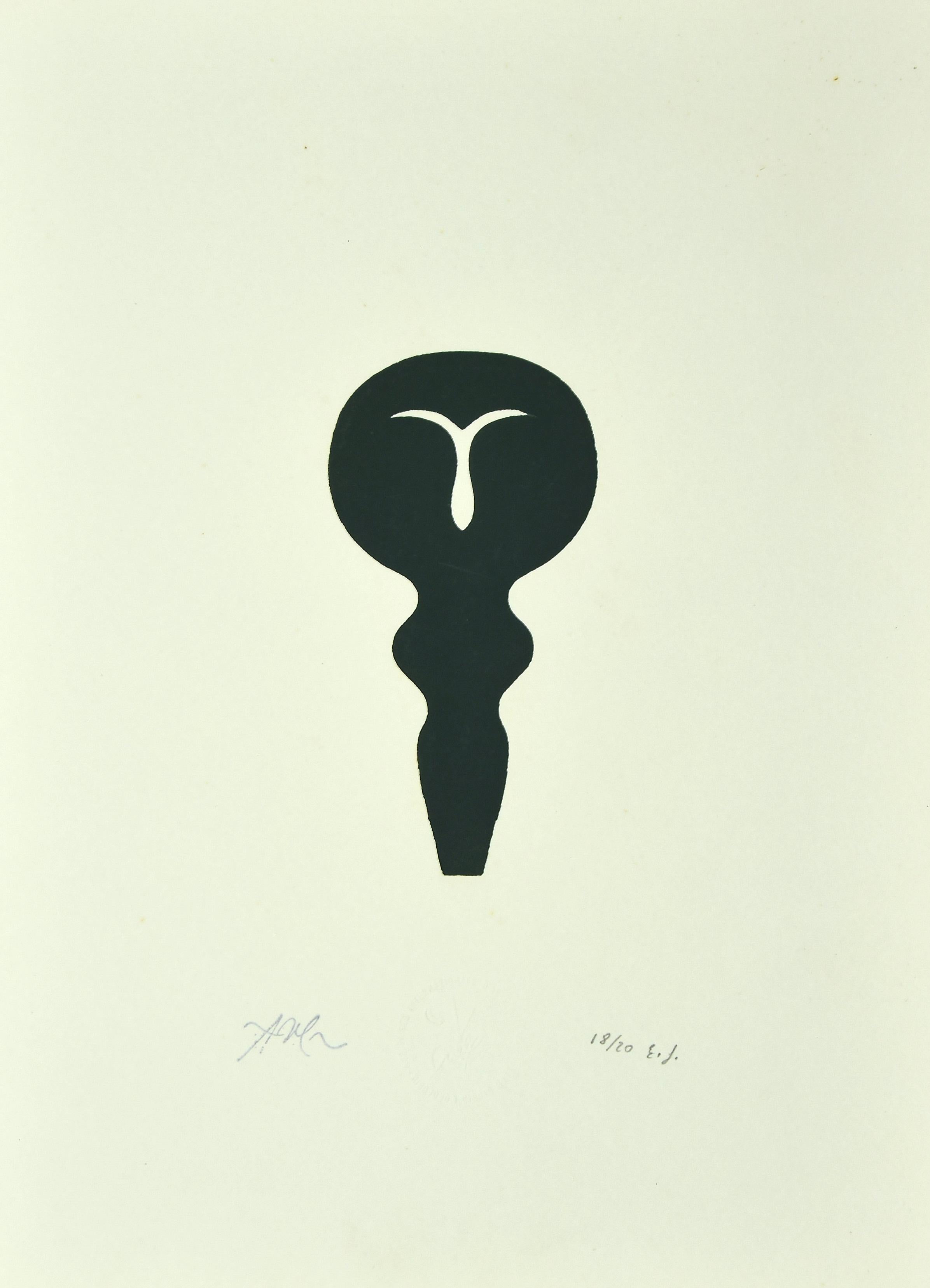 Jean Arp Abstract Print - Black Composition (Idol) - Original Screen Print by Jean Hans Arp - 1970s