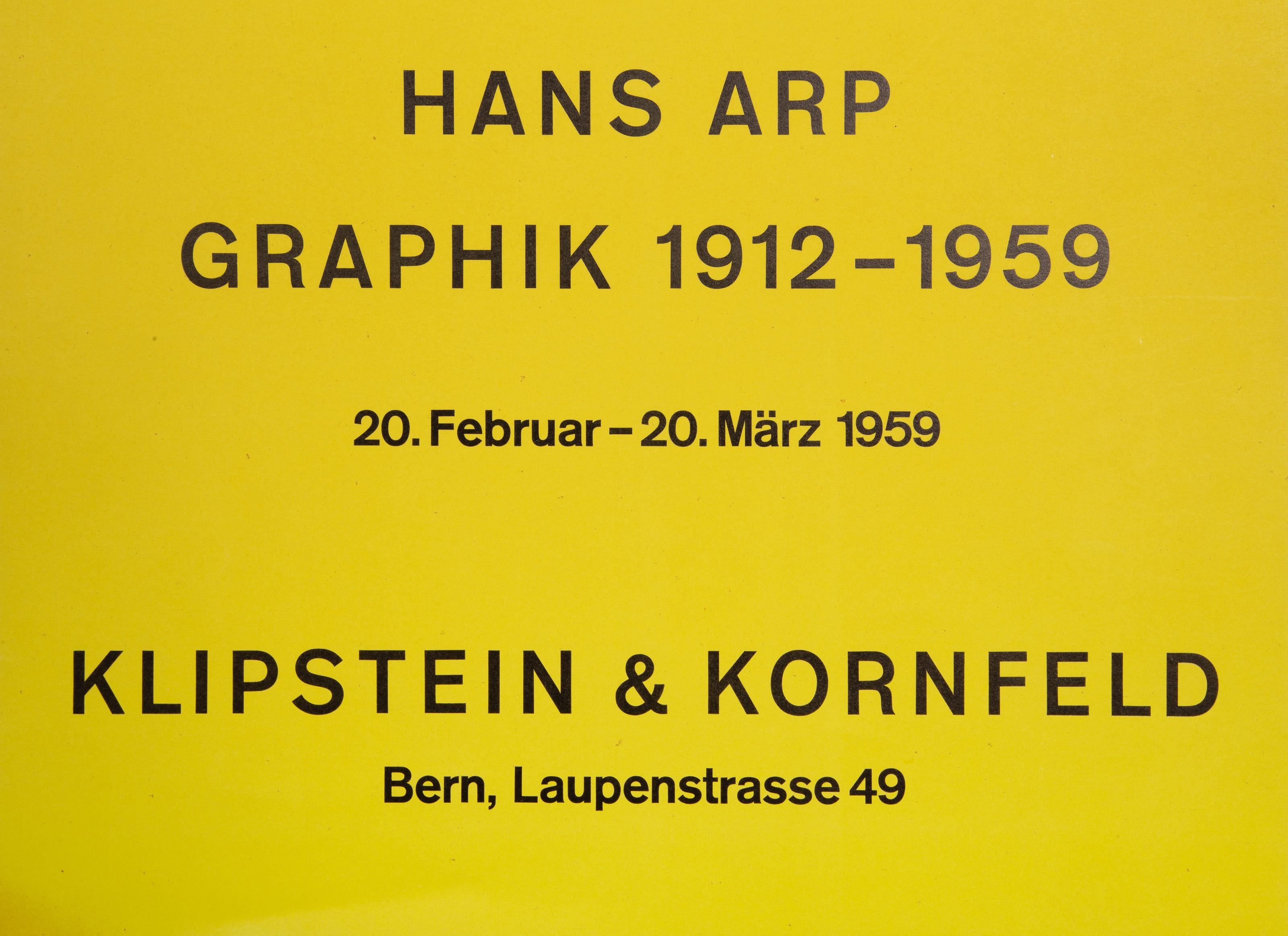 Klipstein & Kornfeld Exhibition, Abstract Lithograph on Poster by Jean Arp For Sale 2
