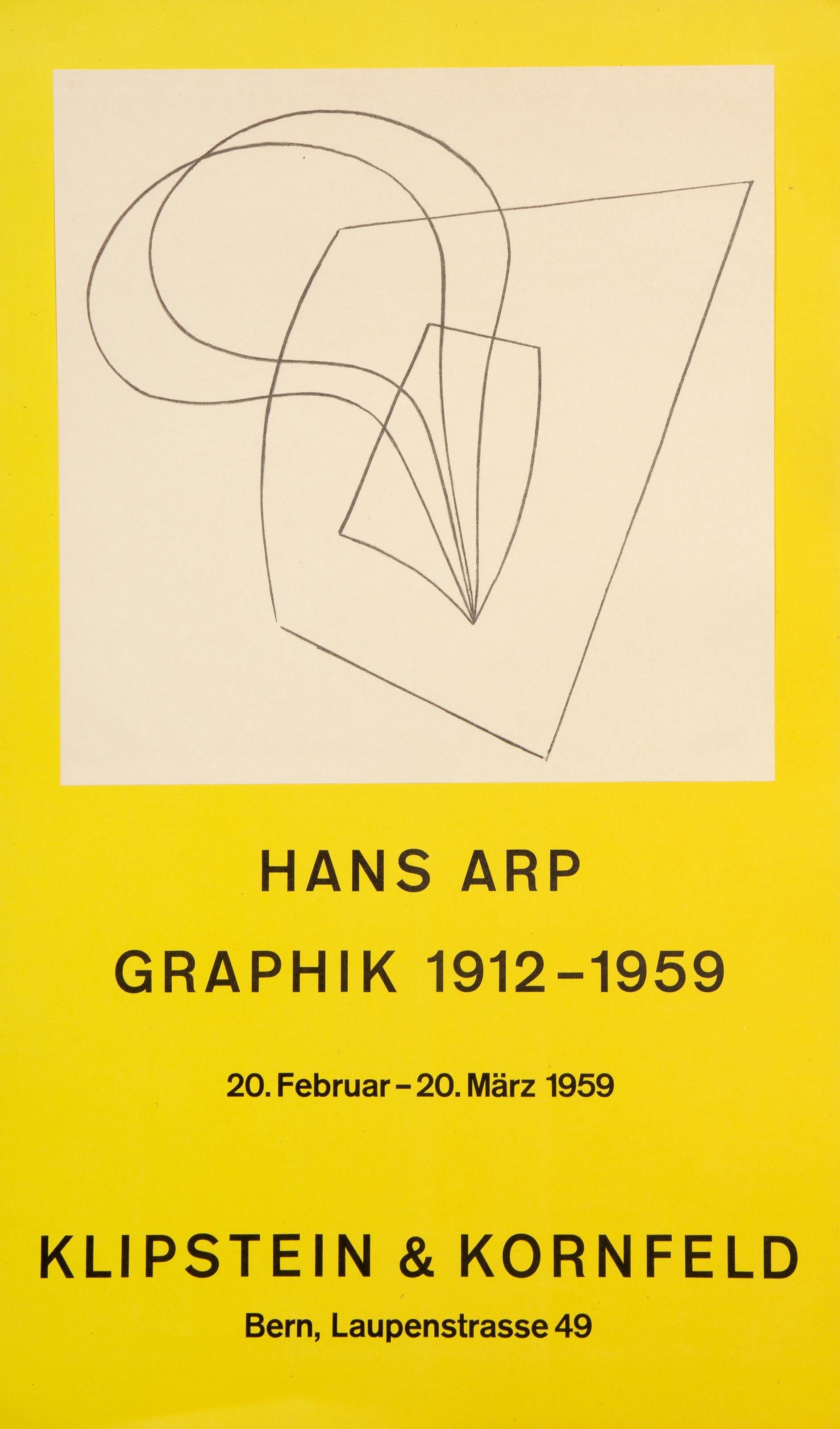  Jean Arp, French (1886 - 1966) - Klipstein & Kornfeld Exhibition, Year: 1959, Medium: Lithograph mounted to Poster, Size: 19.75 x 11.75 in. (50.17 x 29.85 cm), Provenance: From the collection of the late Larry Saphire.