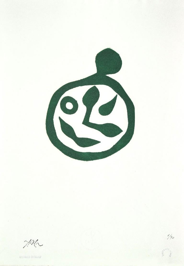 El reloj - xilografía sobre cartón según Jean Arp - Finales del siglo XX