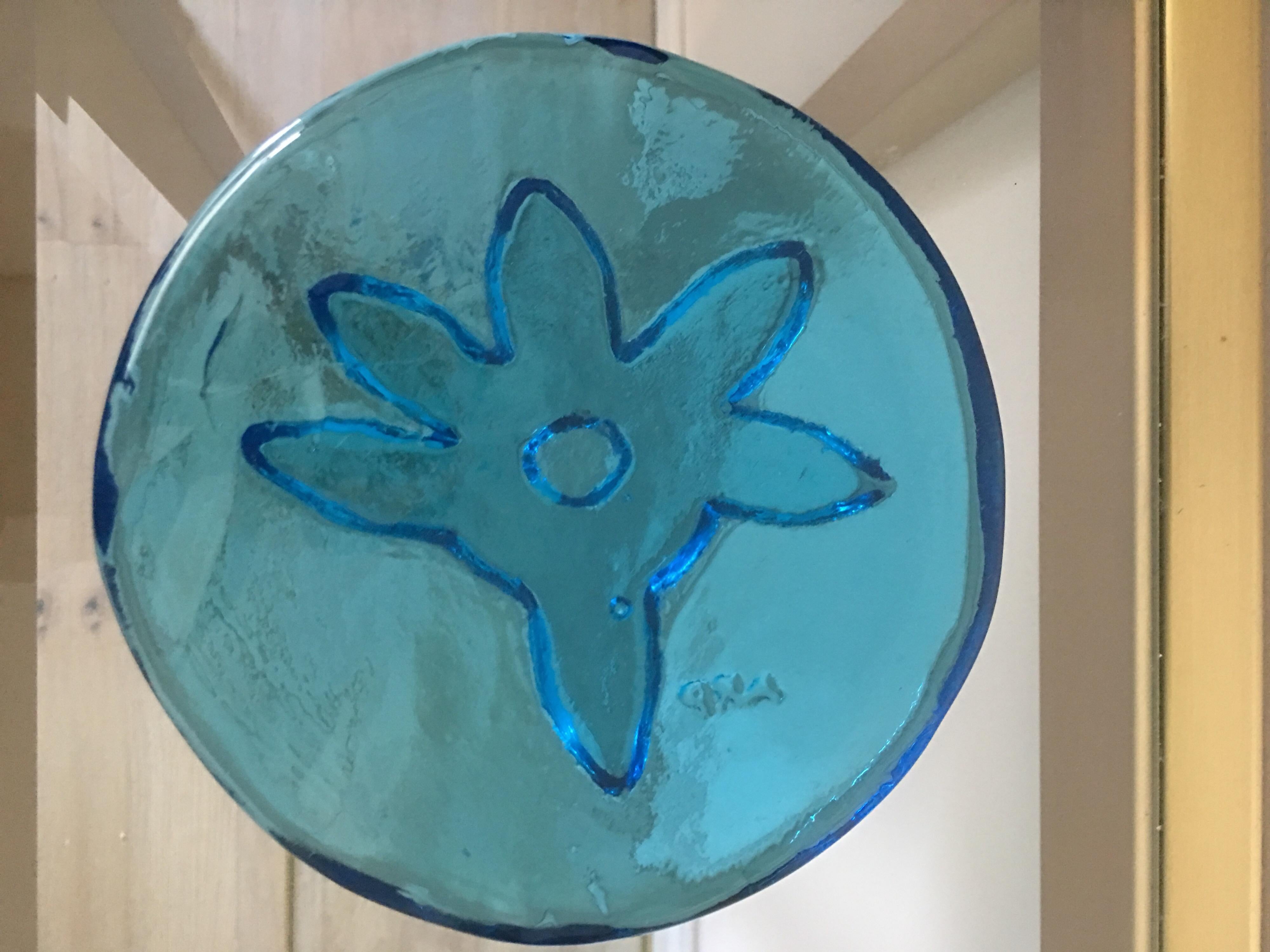 French Jean Arp Signed Blue Glass Star, France, 1960s For Sale