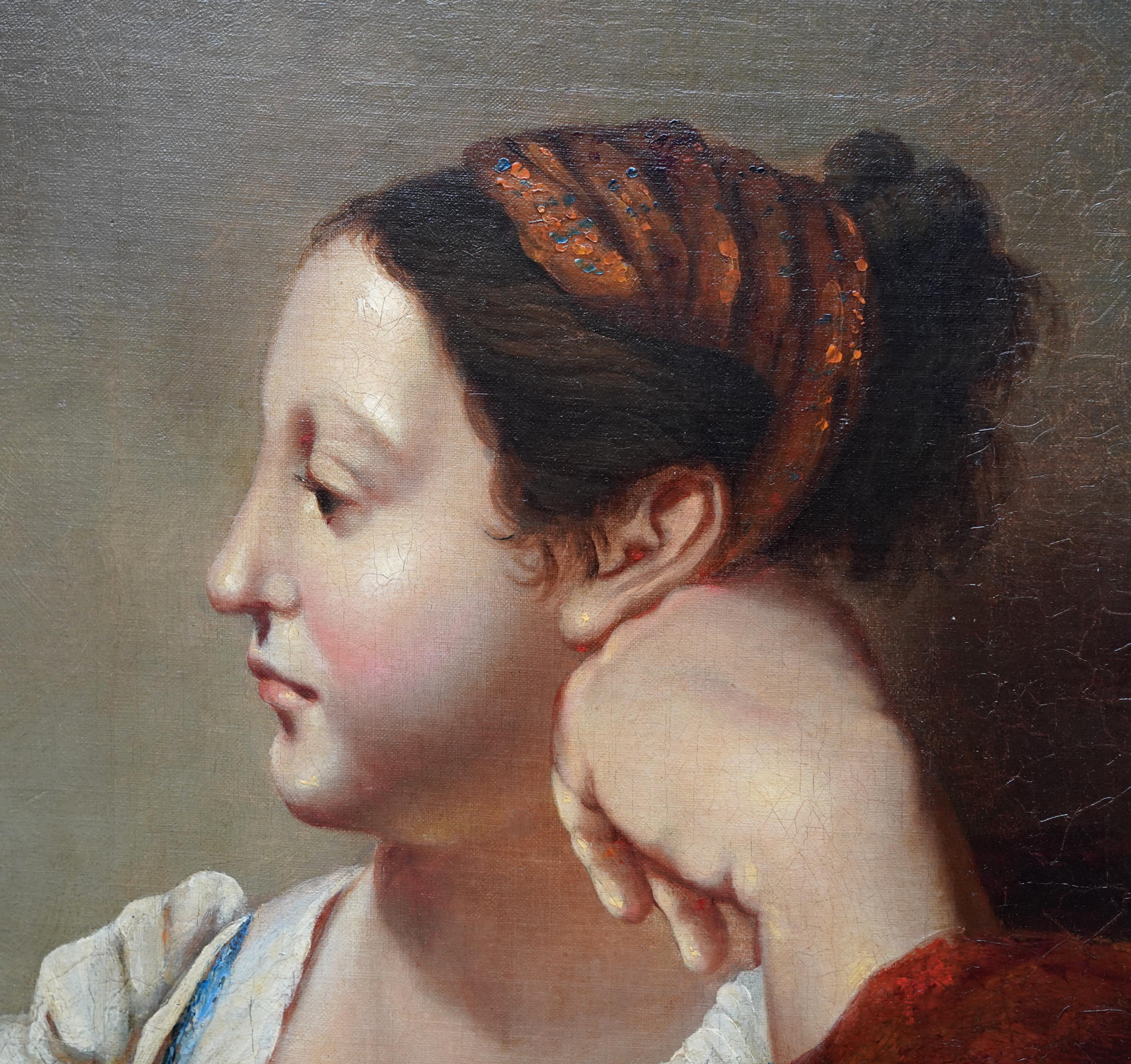 Porträt einer Frau in einem roten Kleid – Französisches Ölgemälde eines alten Meisters (Alte Meister), Painting, von Jean Auguste Dominique Ingres (circle)