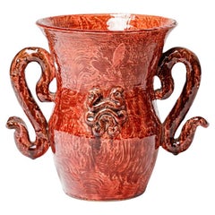 Vintage Jean Austruy Art Deco 20th Century Red Ceramic Vase circa 1950 Design