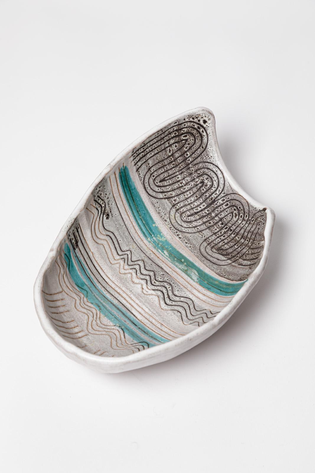 Dekoschale oder Teller aus grauer und farbiger Keramik von Jean Austruy, Design 1950 (20. Jahrhundert) im Angebot