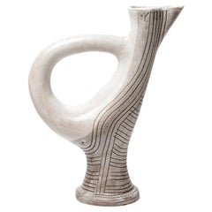 Retro Jean Austruy Large White and Grey Free Form Ceramic Pitcher, circa 1960