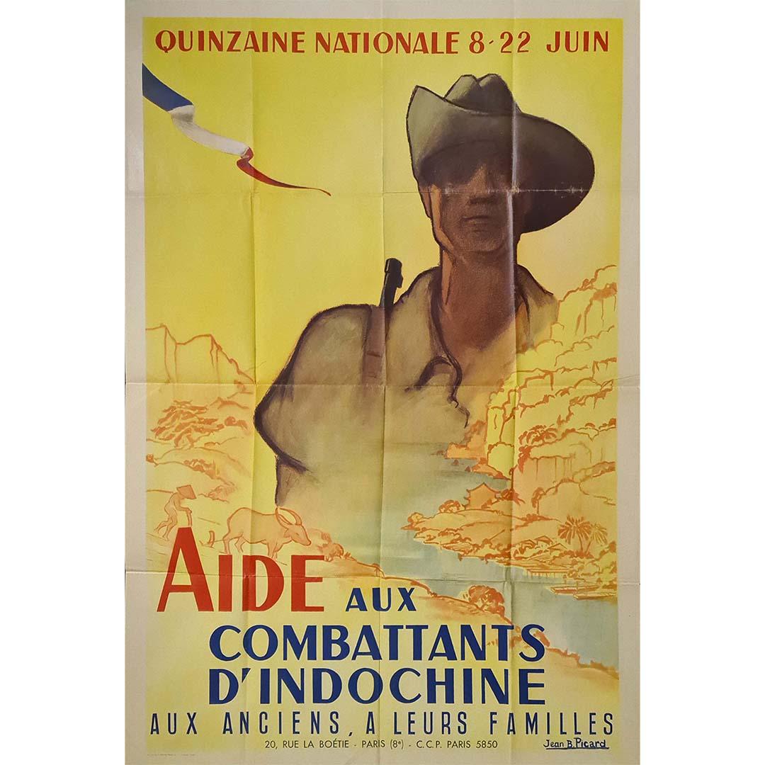Jean B. Picard's original poster is a poignant and visually striking representation of aid for soldiers who served in Indochina. This beautiful French poster not only serves as a message of support but also as a work of art that captures the essence