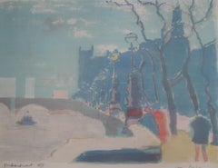 Jean Banham. 'The Embankment, The Thames , London'  Lithograph C1960's