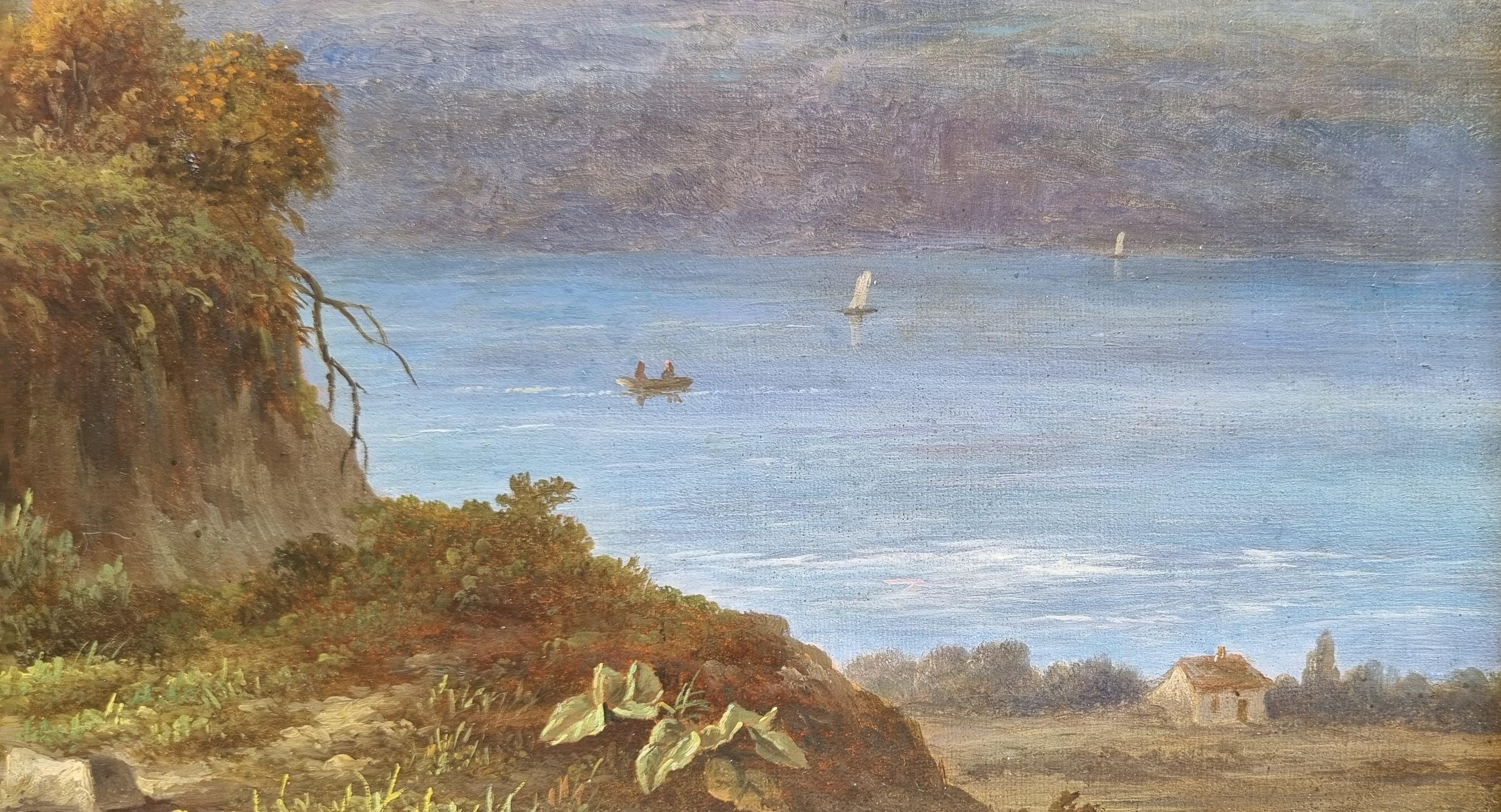 Pittura romantica di paesaggio COENE Montagne Lago Belga 19° secolo in vendita 4