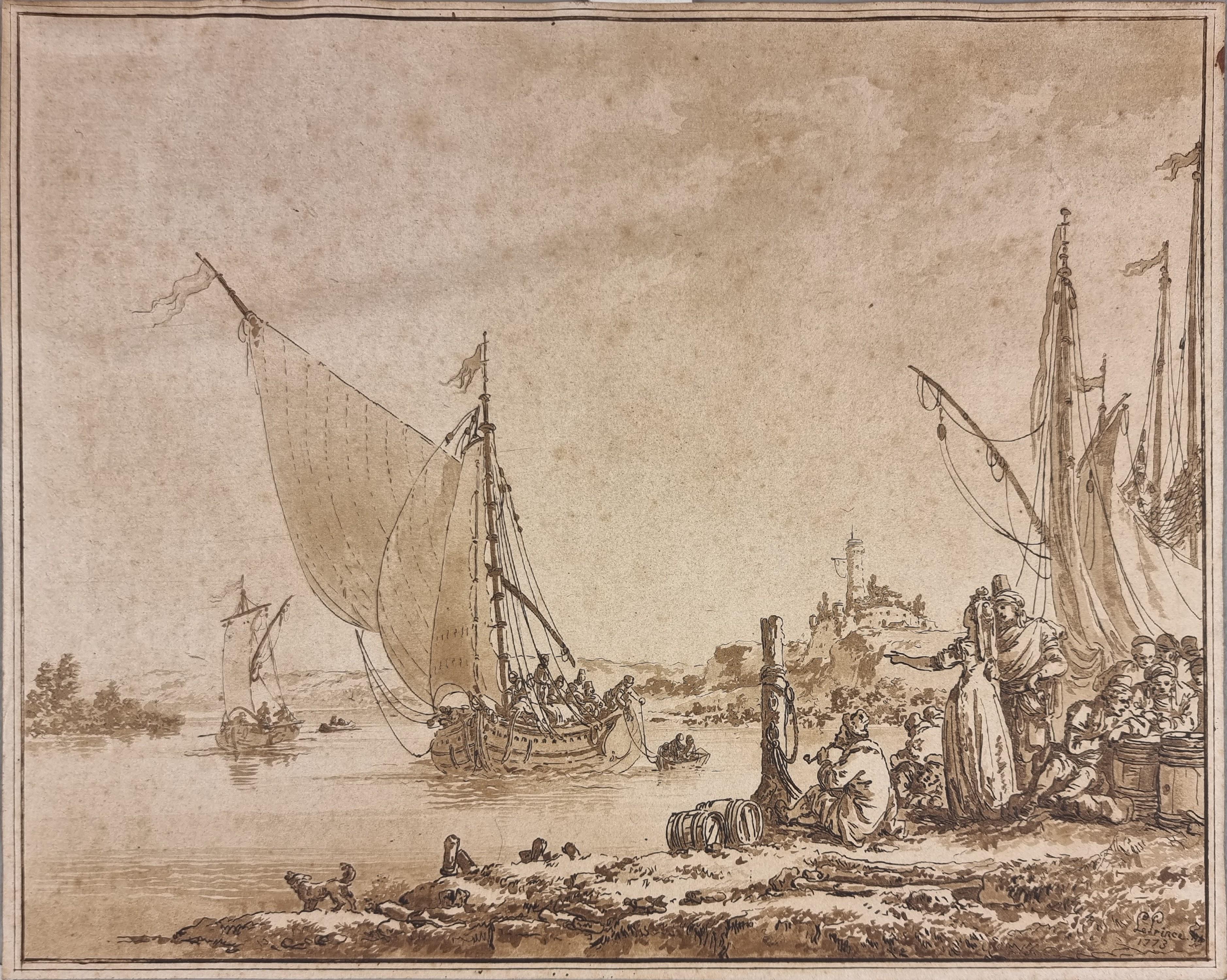 Jean Baptist Le Prince Figurative Print - French pair of coastal scenes, aquatints by Le Prince 1773