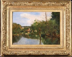 Cottages by the River - Impressionist River Landscape Oil by Antoine Guillemet