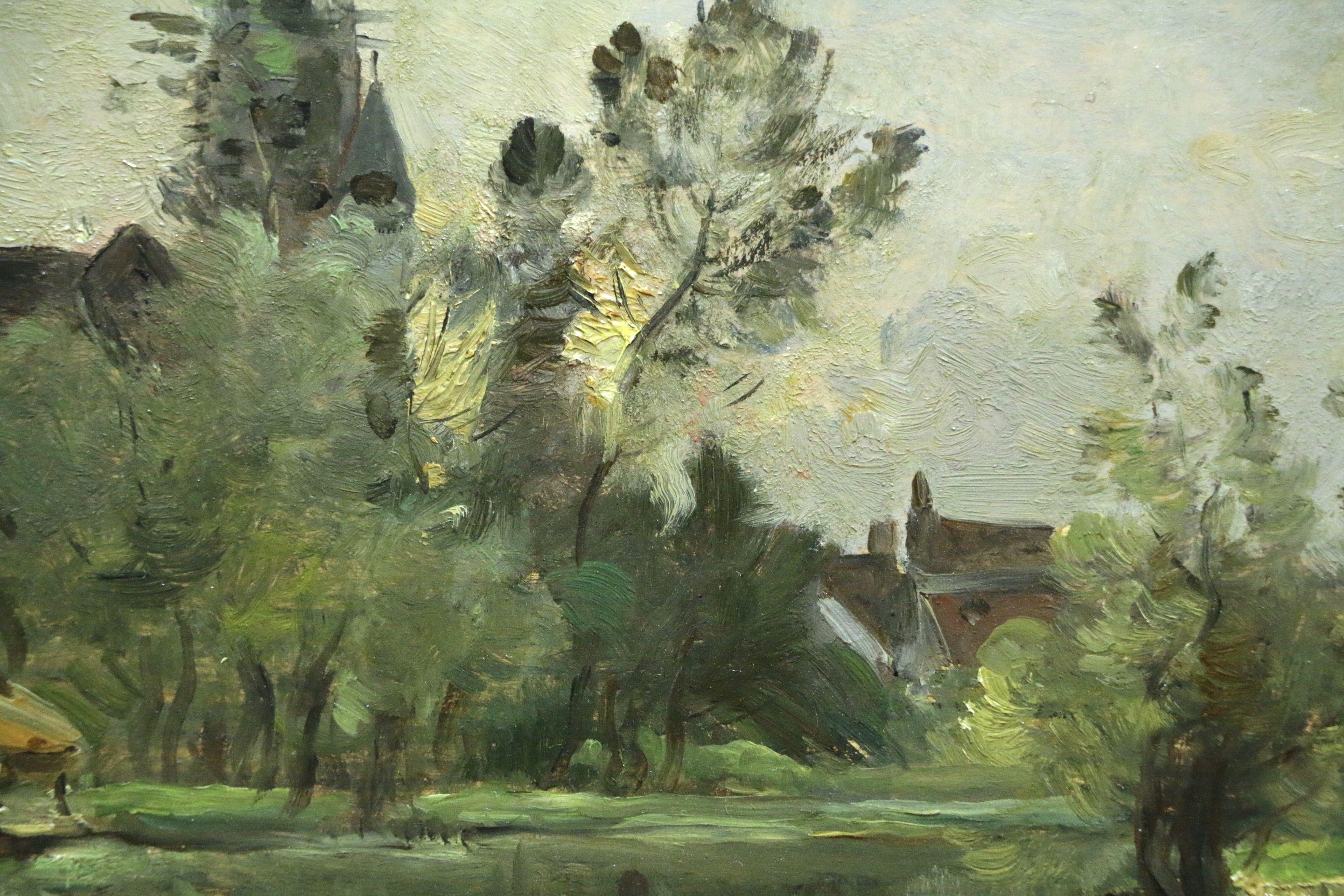 Coucher de Soleil-Moret-1899 - 19th Century Oil, Riverscape by Guillemet - Brown Landscape Painting by Jean-Baptiste-Antoine Guillemet