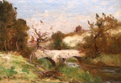 Figure on a Bridge - Impressionist River Landscape Oil by Antoine Guillemet