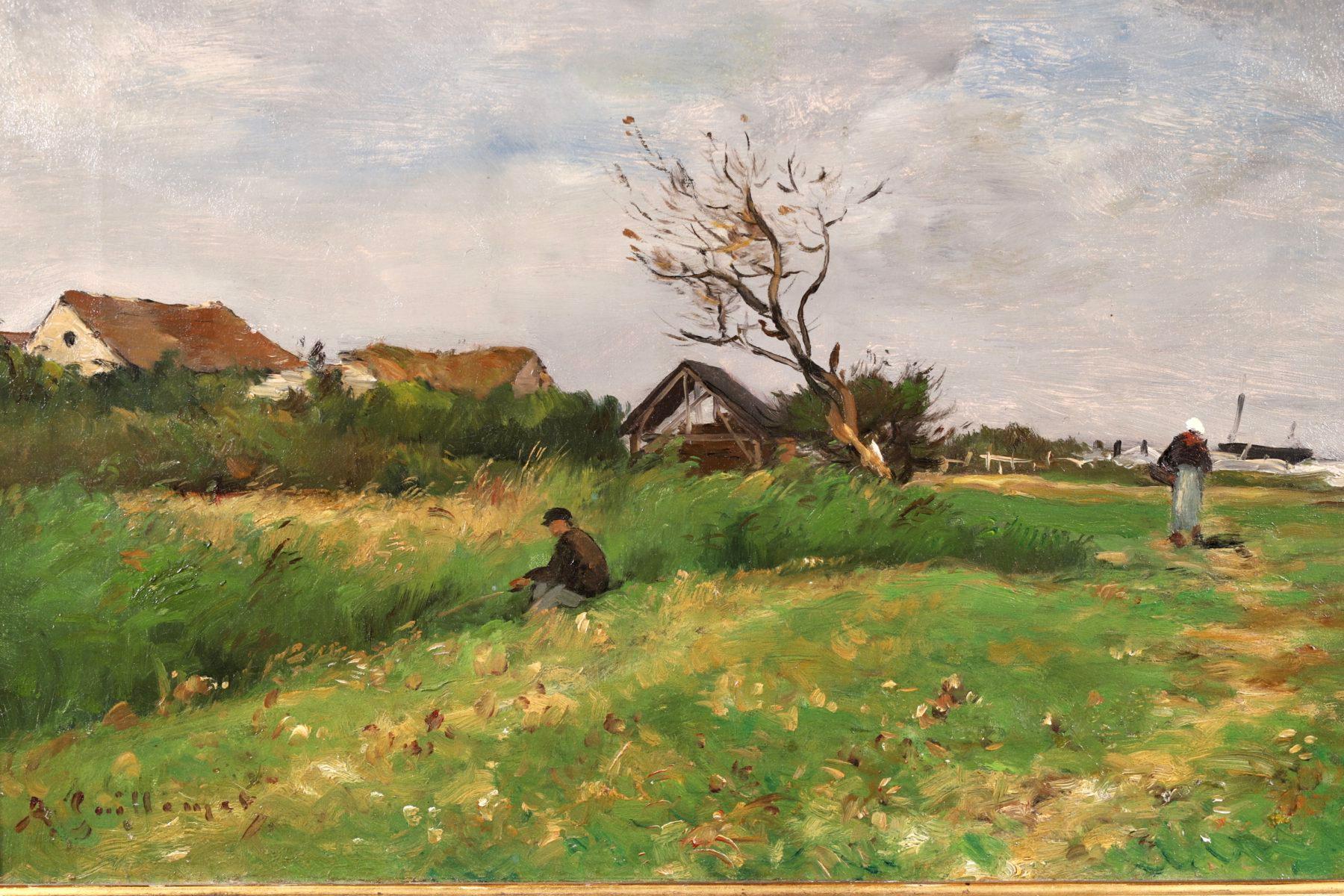 Fishing - Impressionist Oil, Landscape by Jean Baptiste Antoine Guillemet For Sale 2