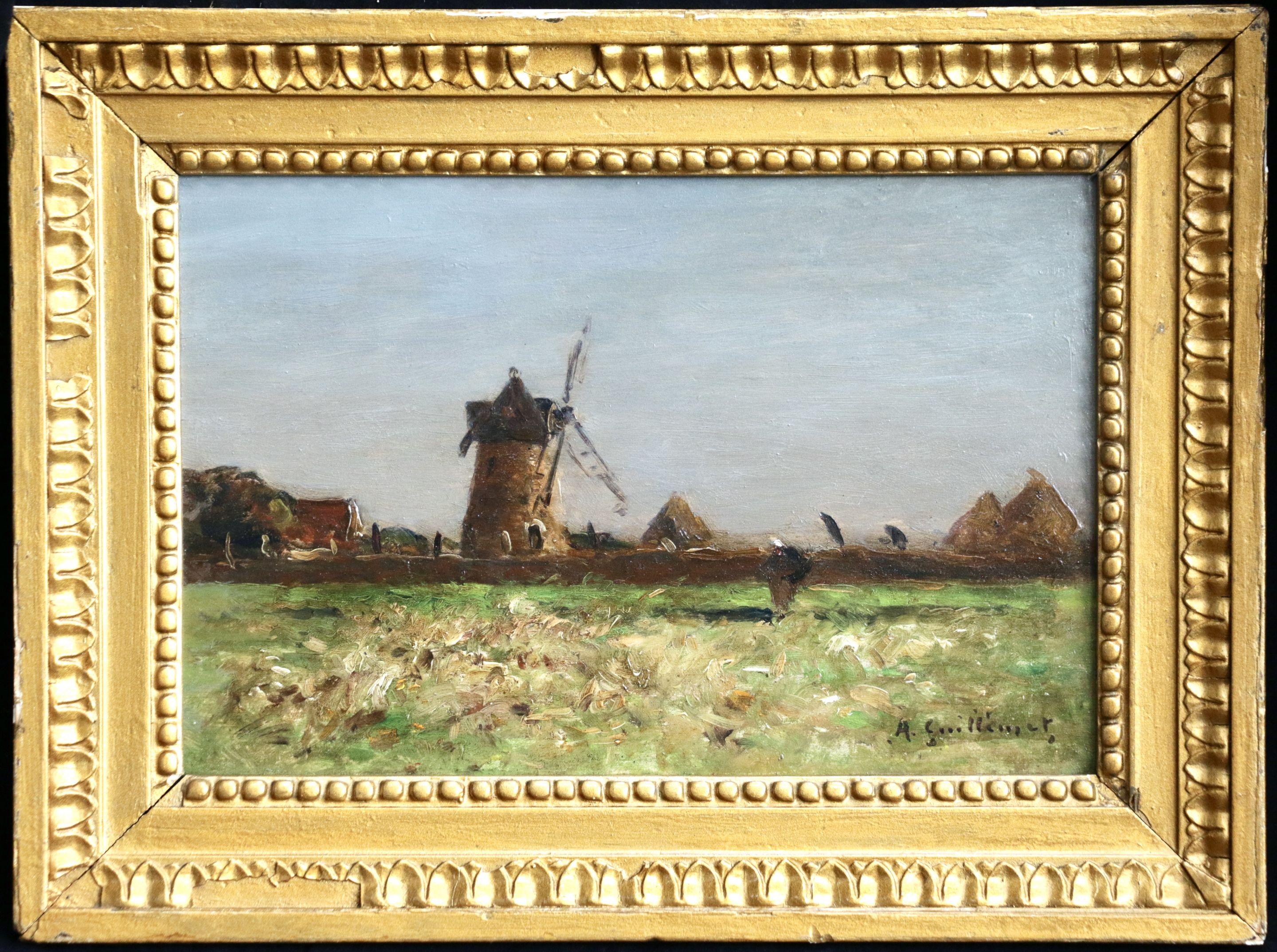 Heading Home – Ölgemälde, Figur und Windmühle in Landschaft von Guillemet, 19. Jahrhundert – Painting von Jean-Baptiste-Antoine Guillemet