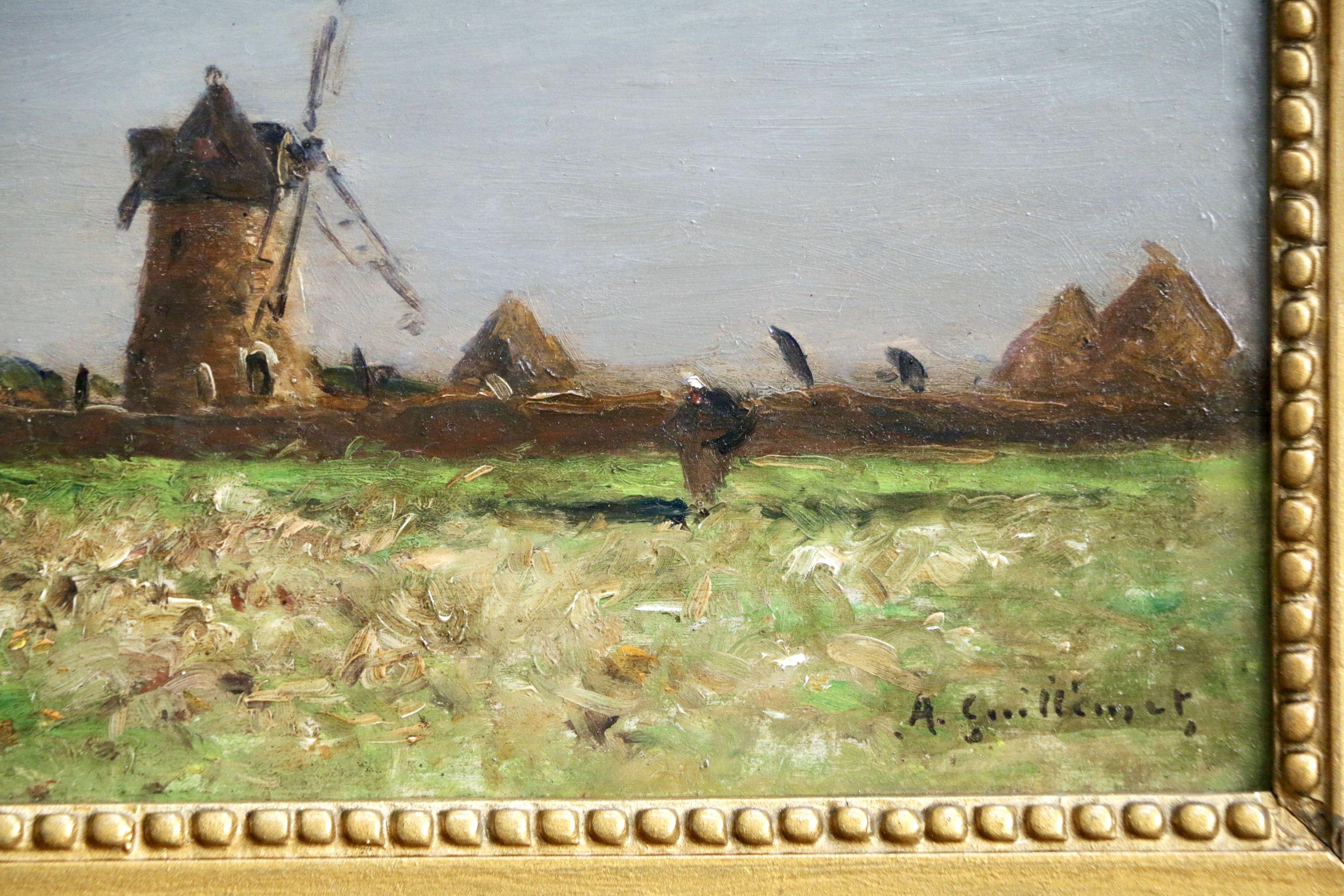 Heading Home – Ölgemälde, Figur und Windmühle in Landschaft von Guillemet, 19. Jahrhundert (Impressionismus), Painting, von Jean-Baptiste-Antoine Guillemet