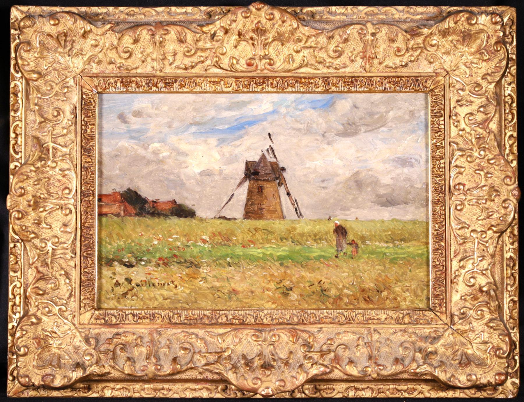 Le Moulin - Impressionist Oil, Figures in Landscape by Antoine Guillemet - Painting by Jean-Baptiste-Antoine Guillemet