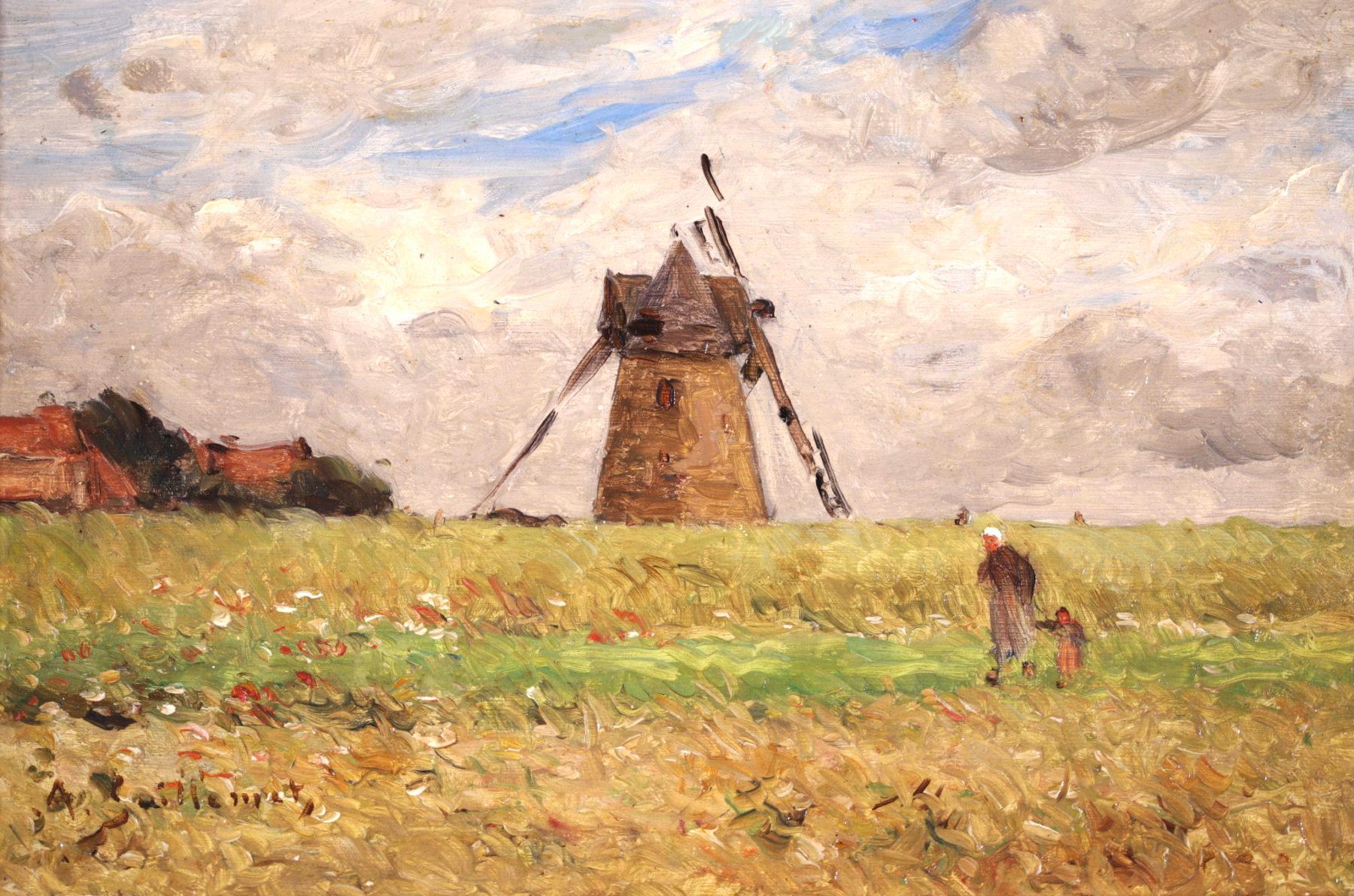 Jean-Baptiste-Antoine Guillemet Landscape Painting - Le Moulin - Impressionist Oil, Figures in Landscape by Antoine Guillemet
