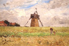 Le Moulin - Impressionist Oil, Figures in Landscape by Antoine Guillemet
