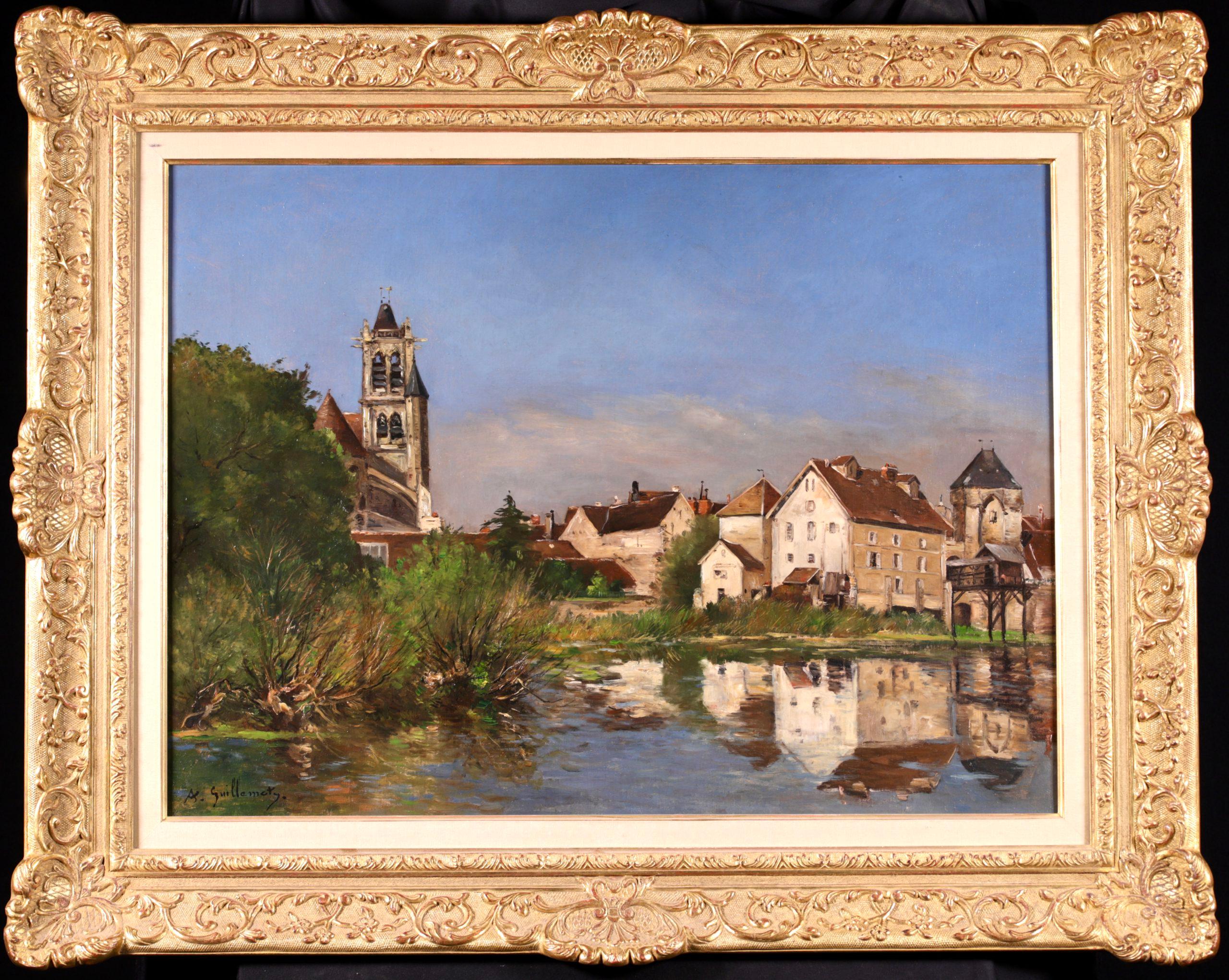 Jean-Baptiste-Antoine Guillemet Landscape Painting – Moret-sur-Loing – Impressionistische Landschaft, Ölgemälde von Antoine Guillemet