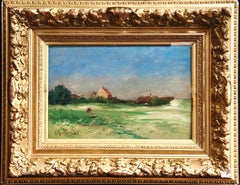 Normandy - 19th Century Oil, Figures by Cottage in Landscape - Antoine Guillemet