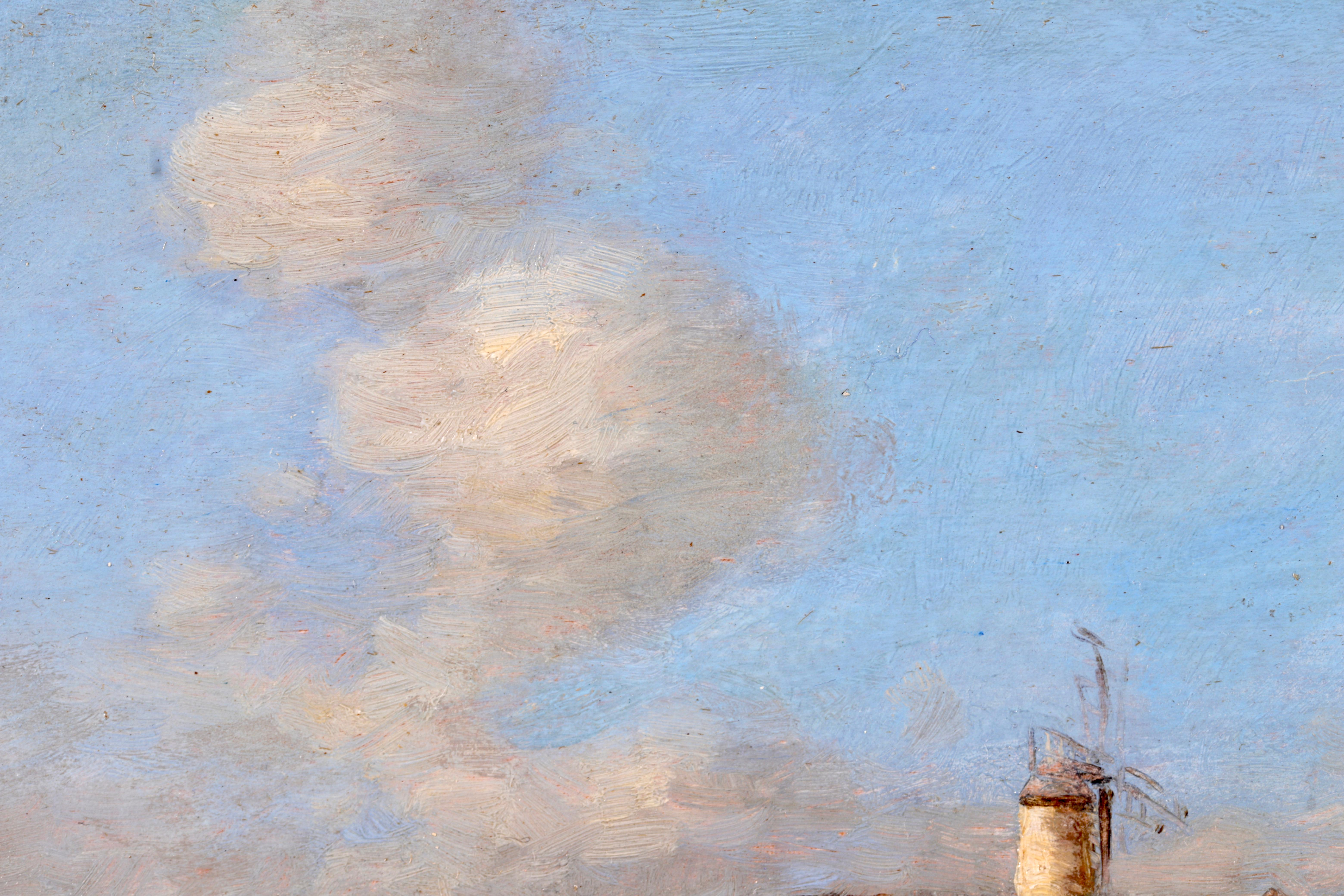 Windmills en Normandie - Huile impressionniste, paysage côtier - Antoine Guillemet en vente 1