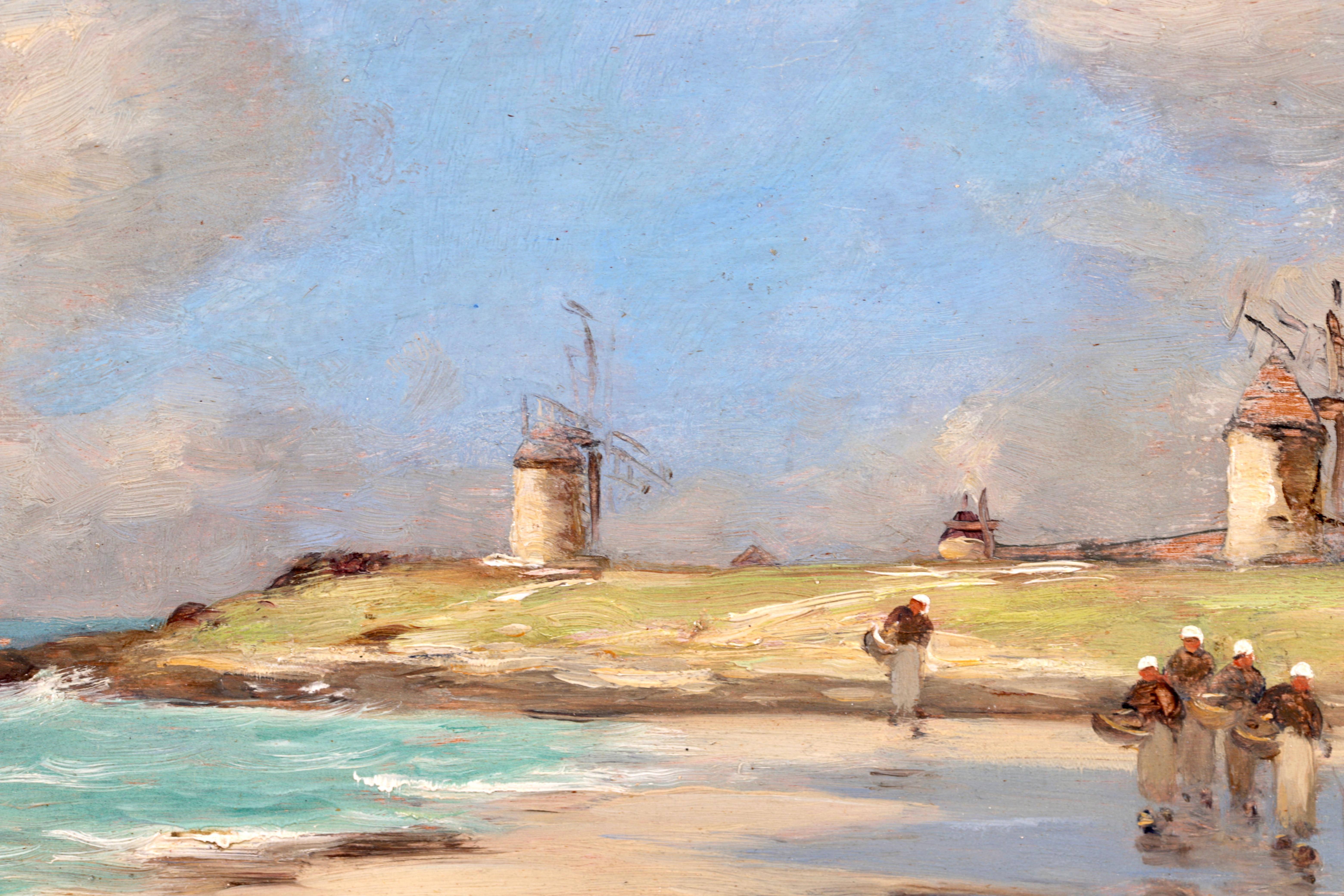 Windmills en Normandie - Huile impressionniste, paysage côtier - Antoine Guillemet en vente 3