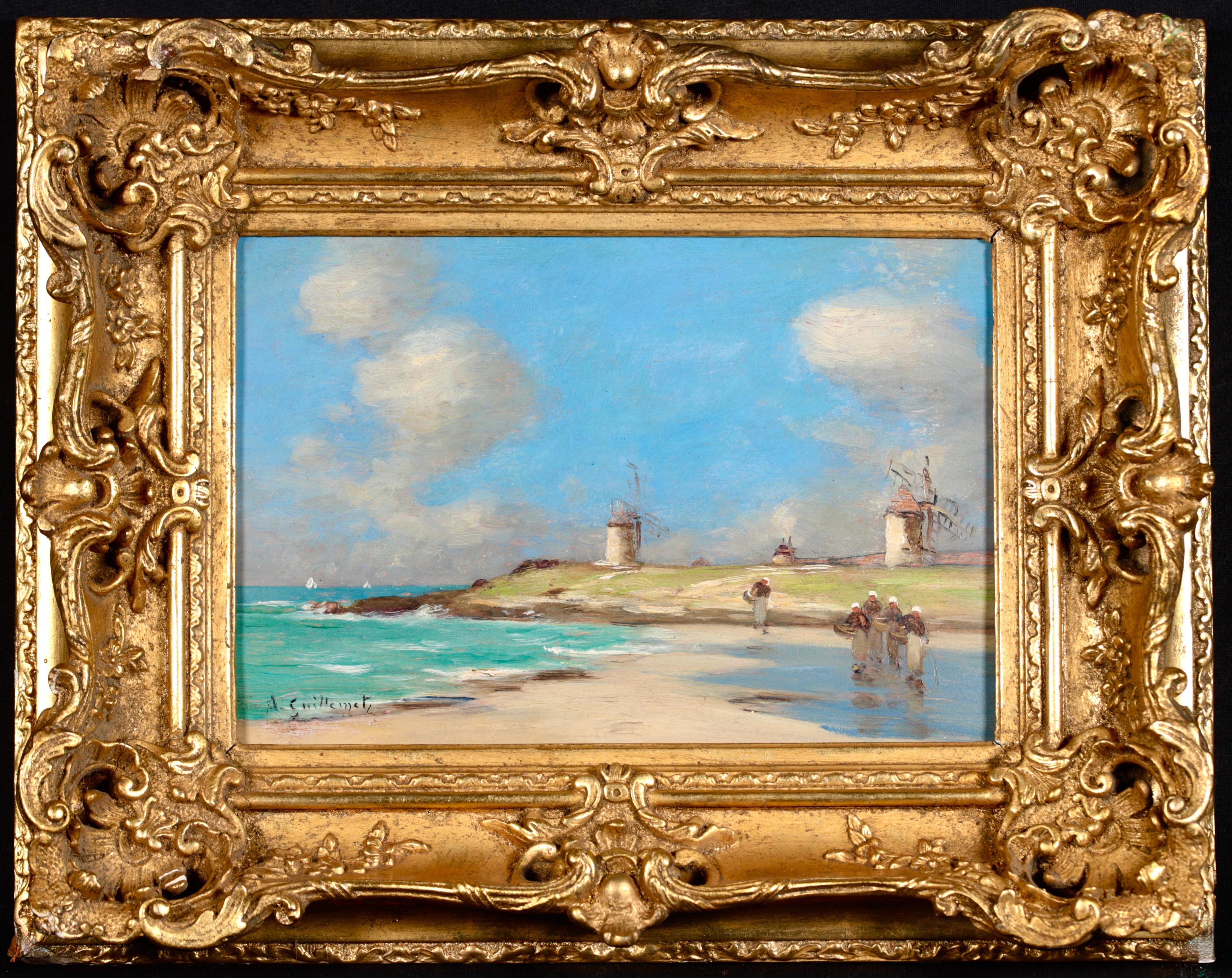 Jean-Baptiste-Antoine Guillemet Landscape Painting - Windmills in Normandy - Impressionist Oil, Coastal Landscape - Antoine Guillemet