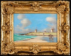Vintage Windmills in Normandy - Impressionist Oil, Coastal Landscape - Antoine Guillemet