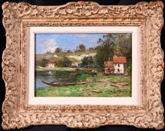 Woman by River - Impressionist Oil, Landscape by Jean Baptiste Antoine Guillemet