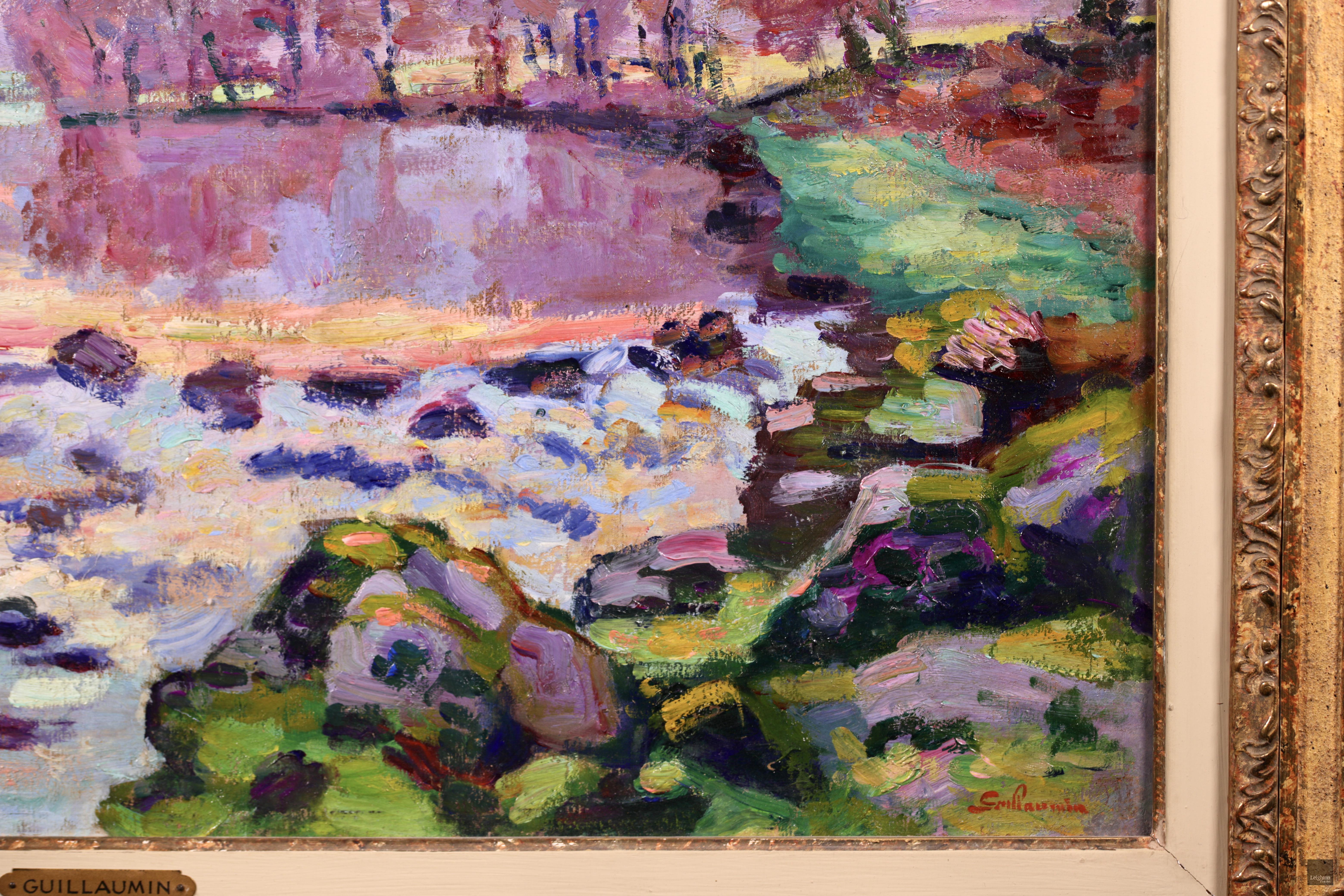 Damm in Genf – impressionistisches Ölgemälde, Winter- Flusslandschaft von Armand Guillaumin im Angebot 5