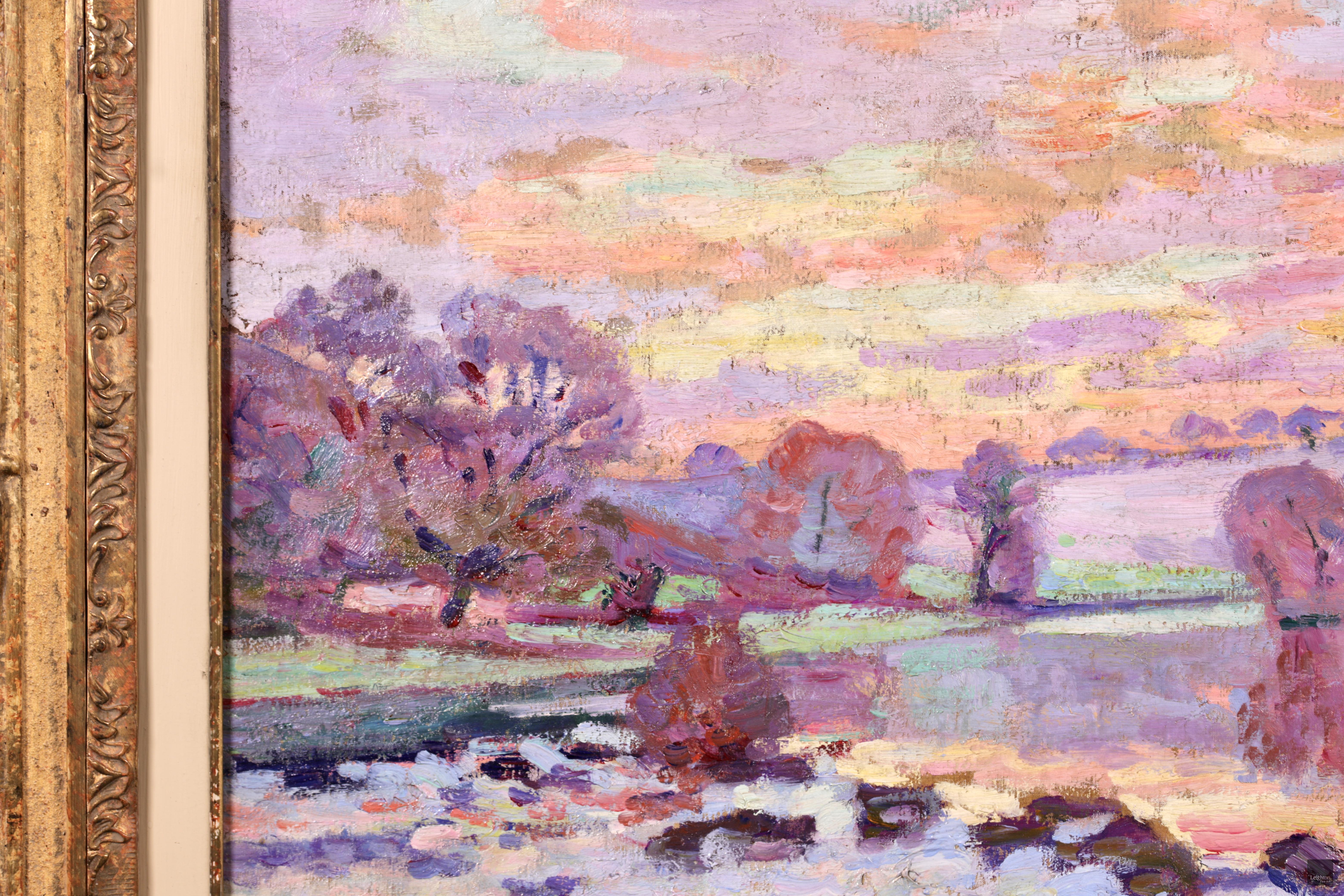 Dam at Genetin - Impressionist Oil, Winter Riverscape by Armand Guillaumin For Sale 7