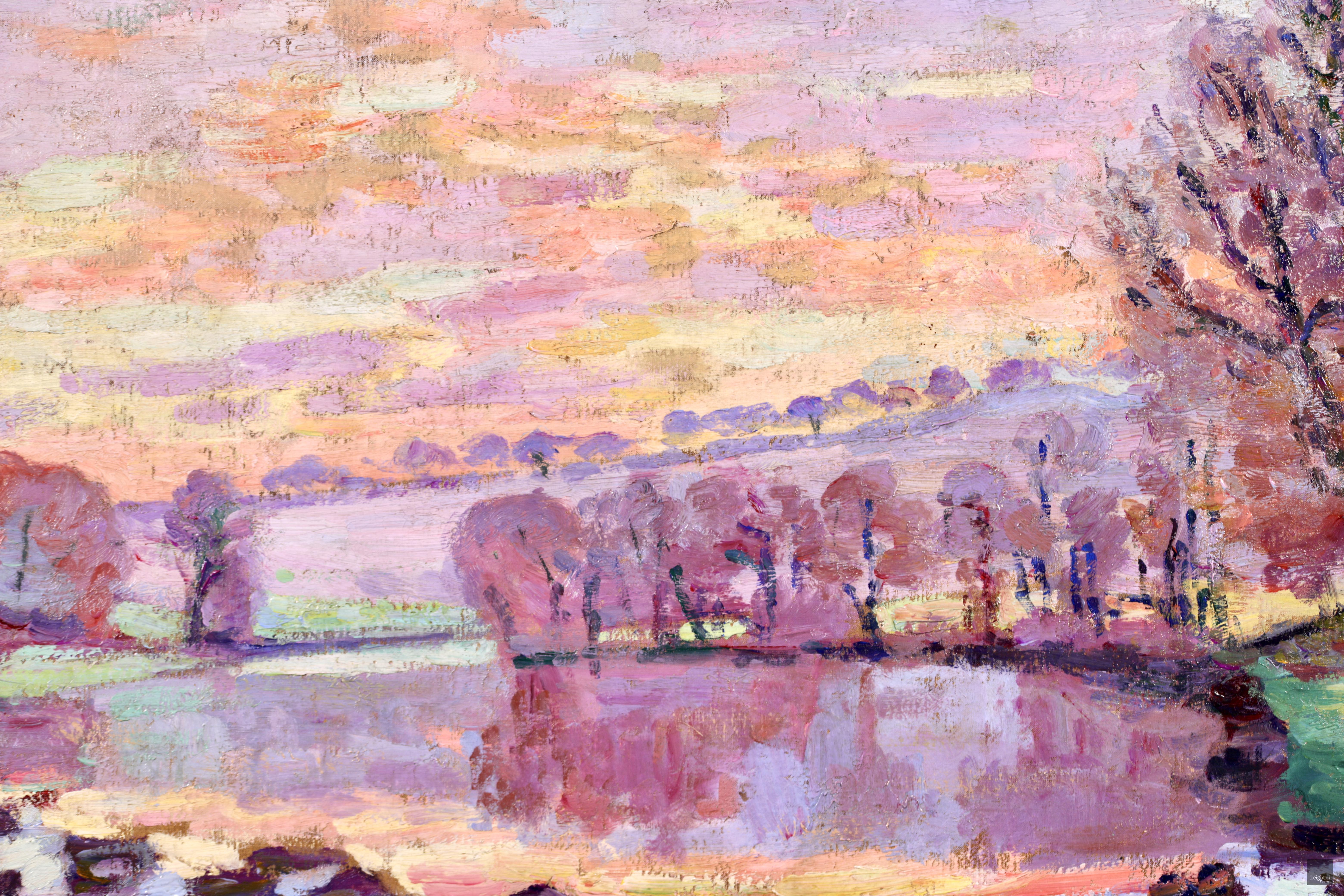 Dam at Genetin - Impressionist Oil, Winter Riverscape by Armand Guillaumin For Sale 8