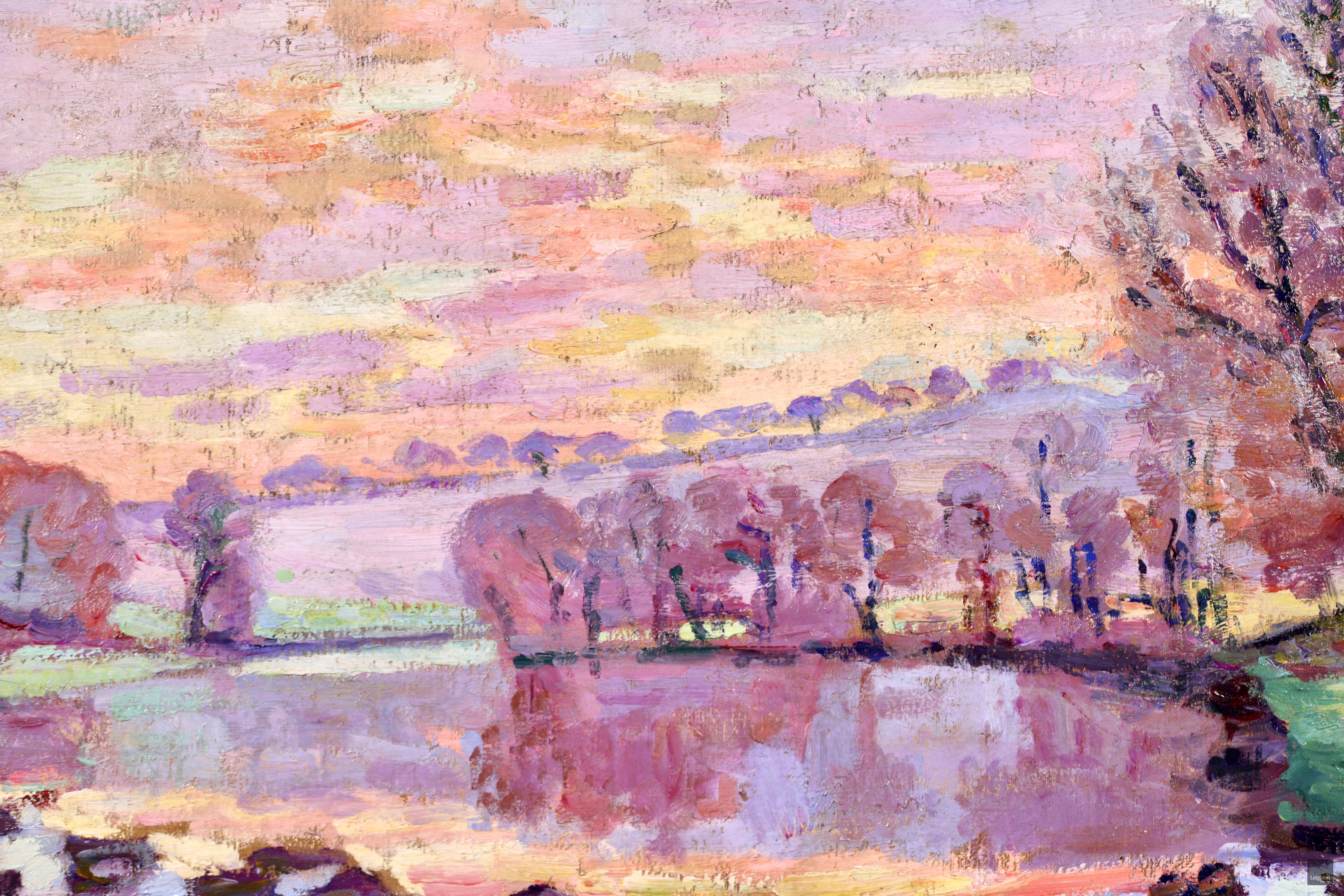 Diga a Genetin - Olio impressionista, Paesaggio fluviale invernale di Armand Guillaumin in vendita 10
