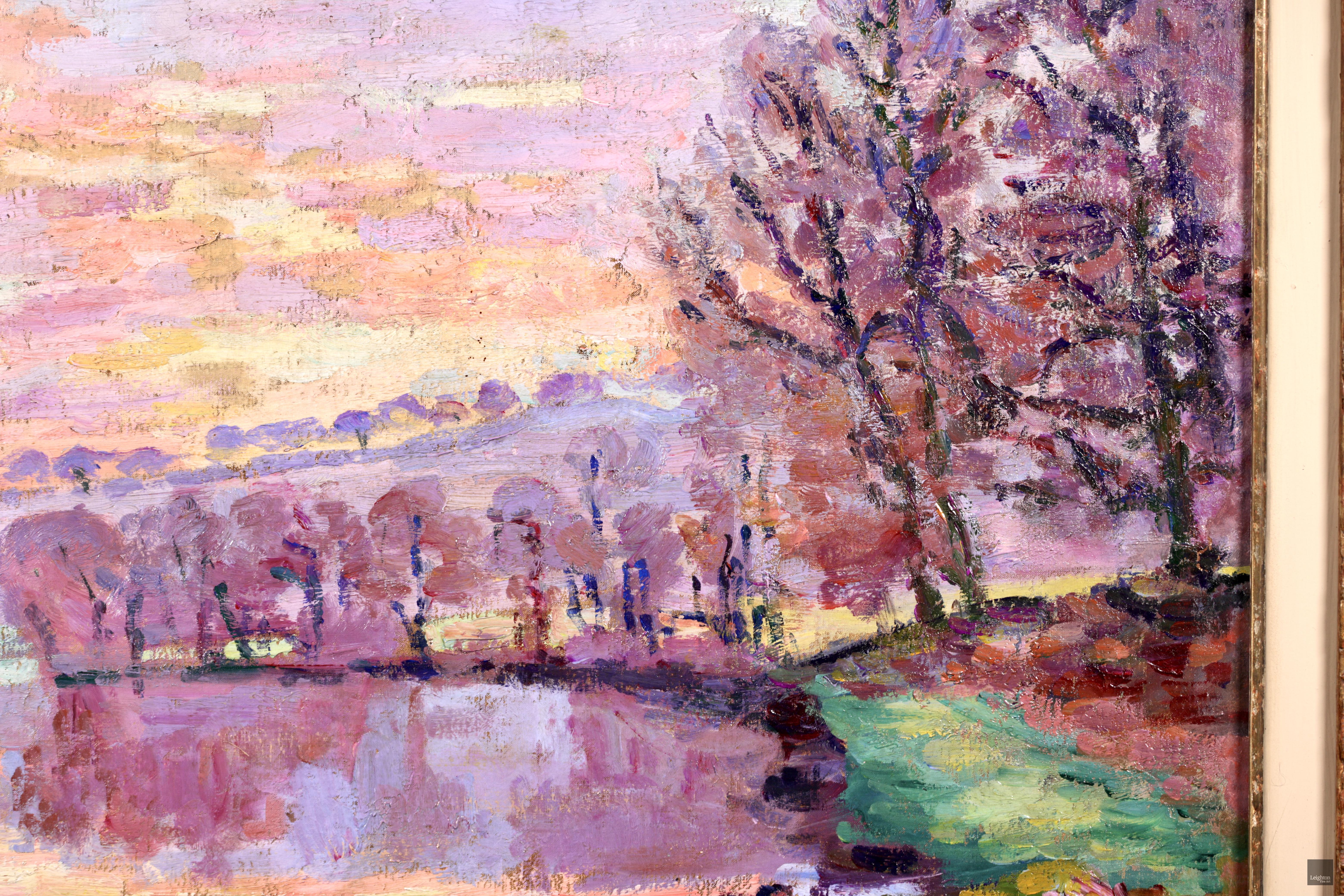 Damm in Genf – impressionistisches Ölgemälde, Winter- Flusslandschaft von Armand Guillaumin im Angebot 11