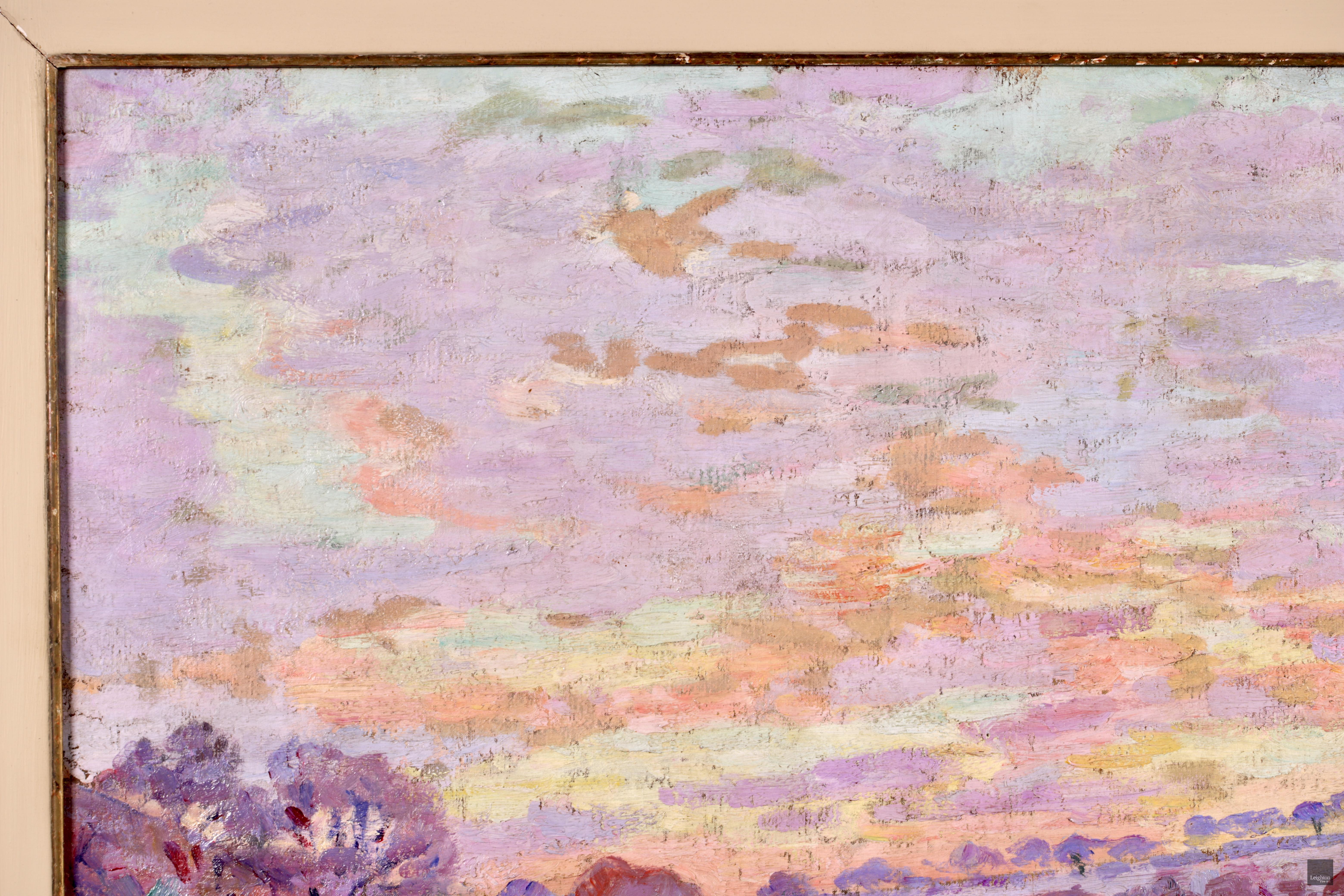Damm in Genf – impressionistisches Ölgemälde, Winter- Flusslandschaft von Armand Guillaumin (Braun), Landscape Painting, von Jean Baptiste-Armand Guillaumin