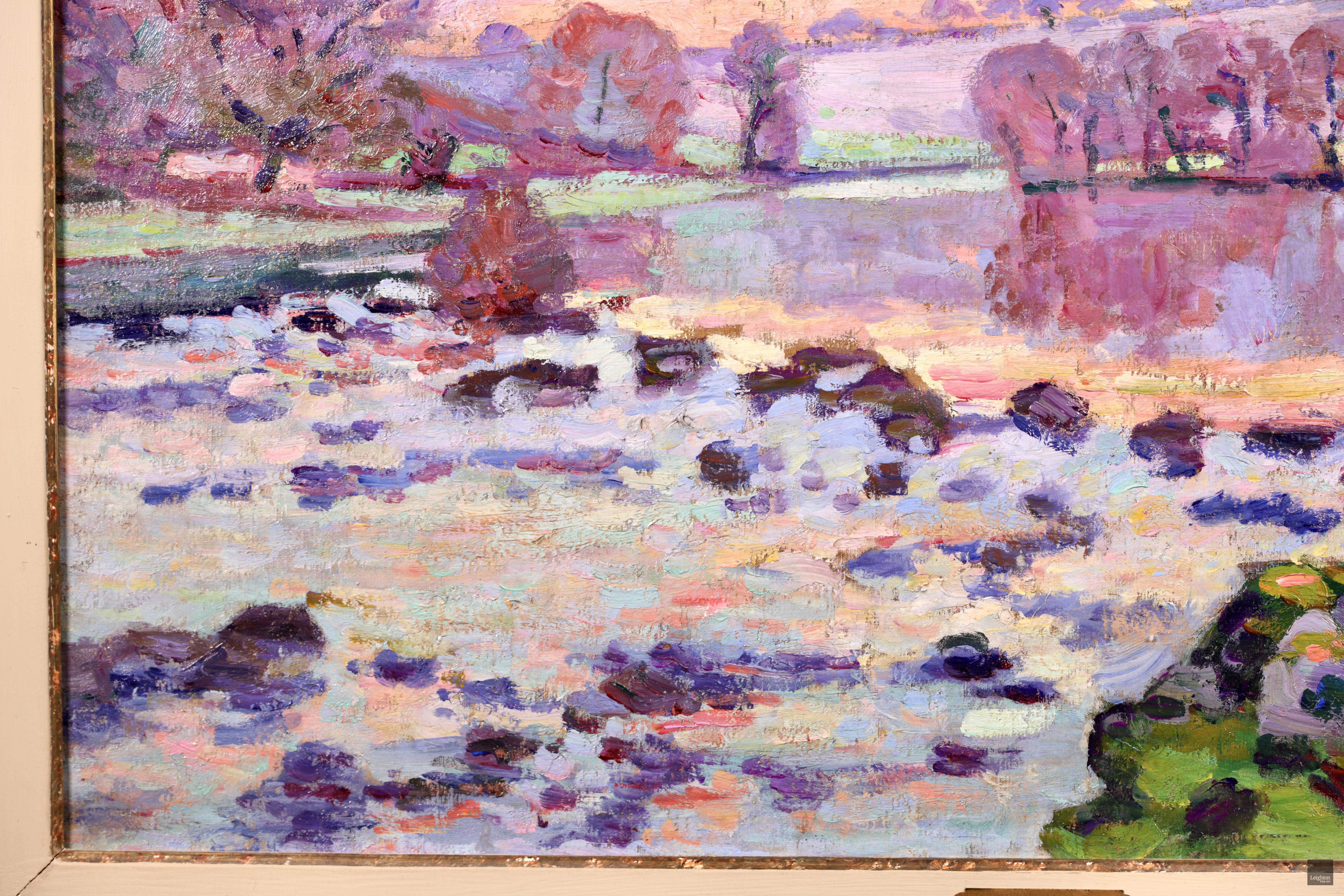 Damm in Genf – impressionistisches Ölgemälde, Winter- Flusslandschaft von Armand Guillaumin im Angebot 4