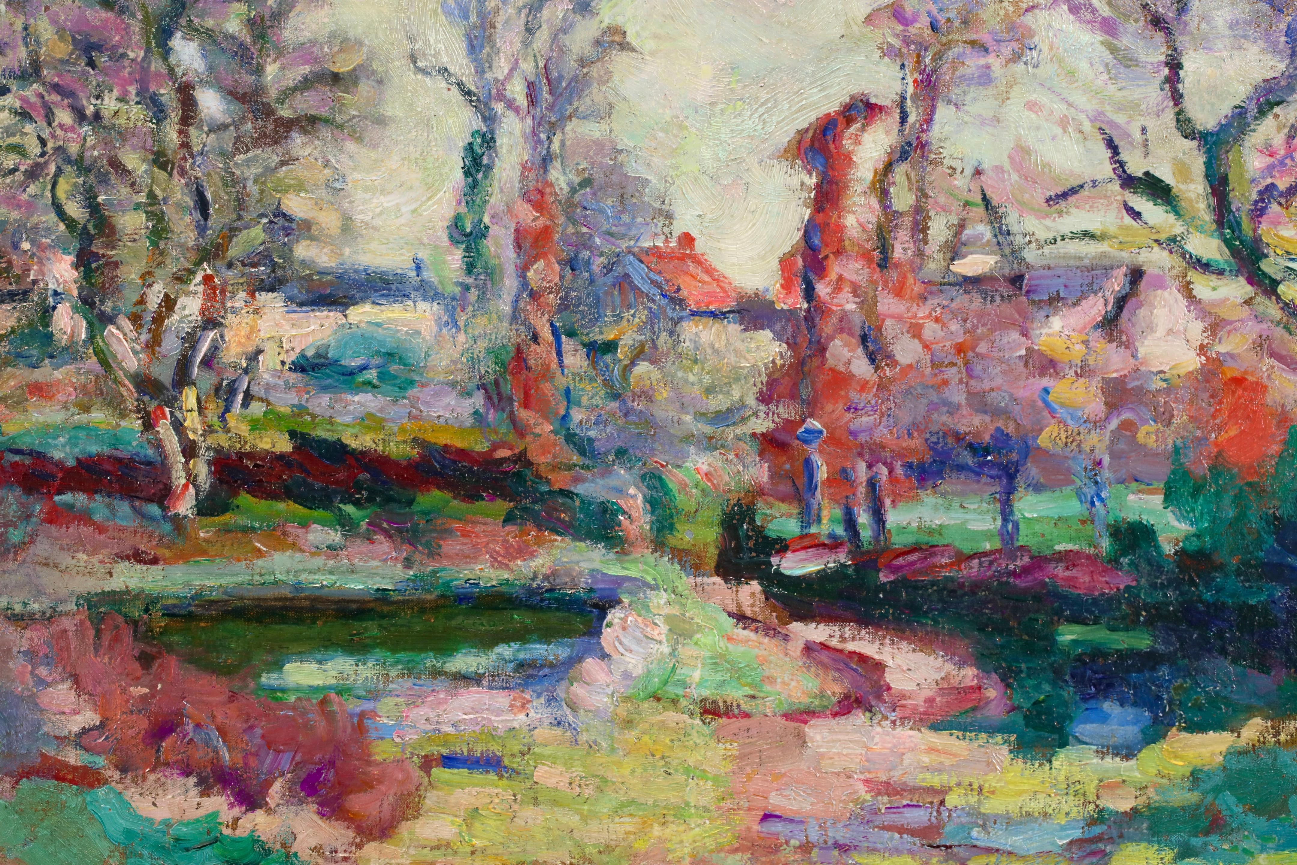 Le Village de Crozant - Impressionistische Landschaft Öl - Baptiste Armand Guillaumin (Braun), Landscape Painting, von Jean Baptiste-Armand Guillaumin