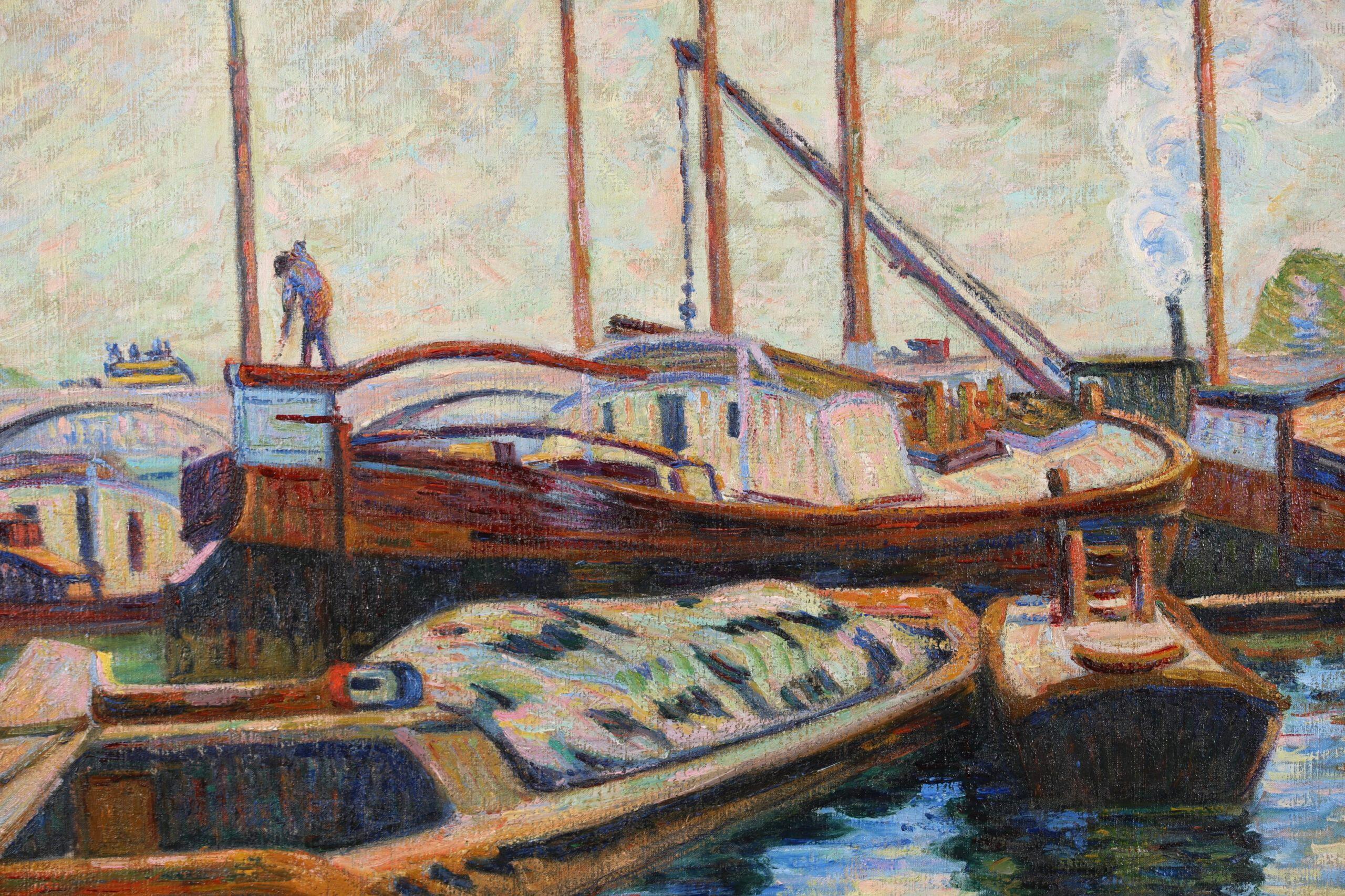 Peniches sur la Seine - Impressionist Landscape Oil - Armand Guillaumin For Sale 8
