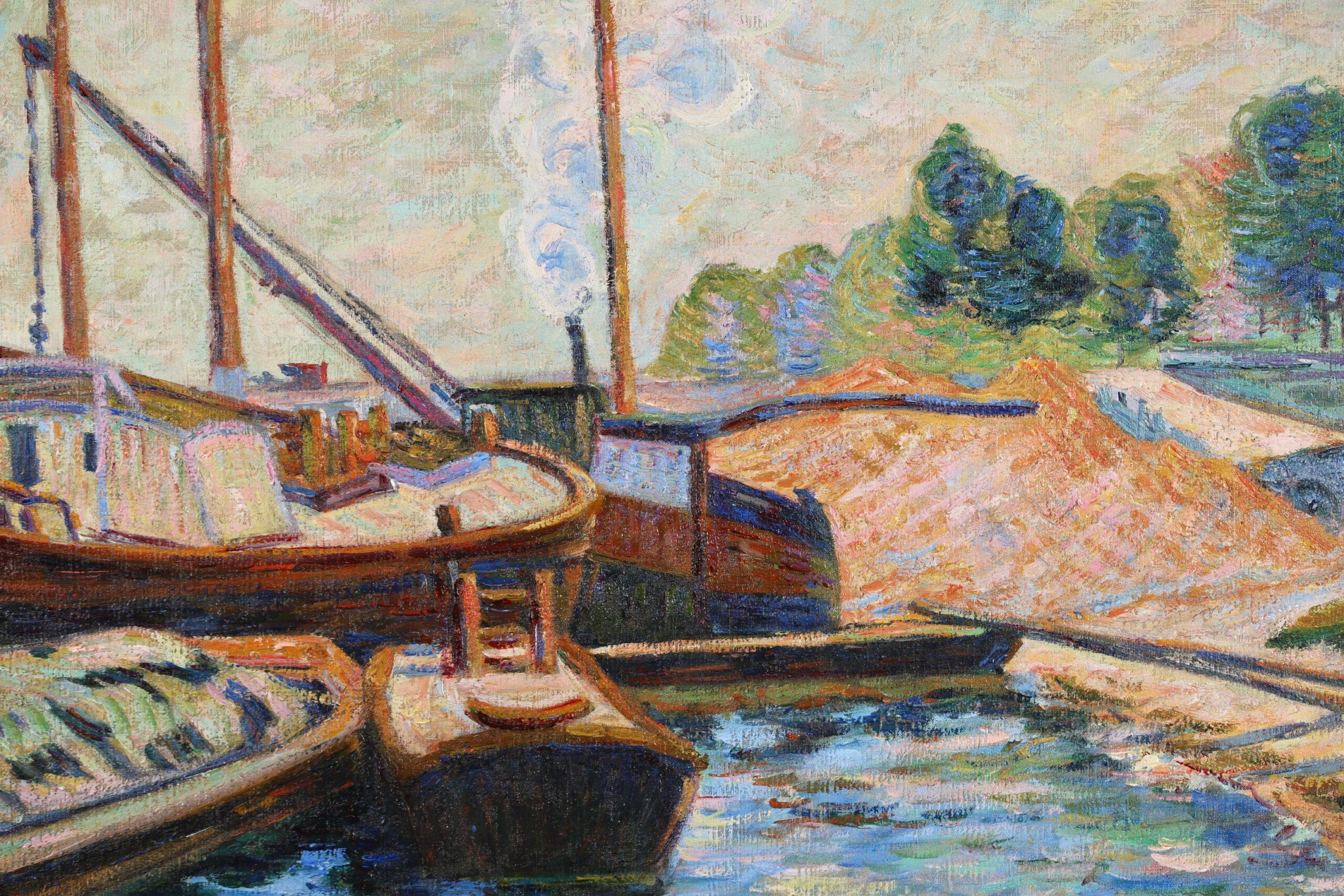 Peniches sur la Seine – Impressionistische Landschaft, Öl – Armand Guillaumin im Angebot 8