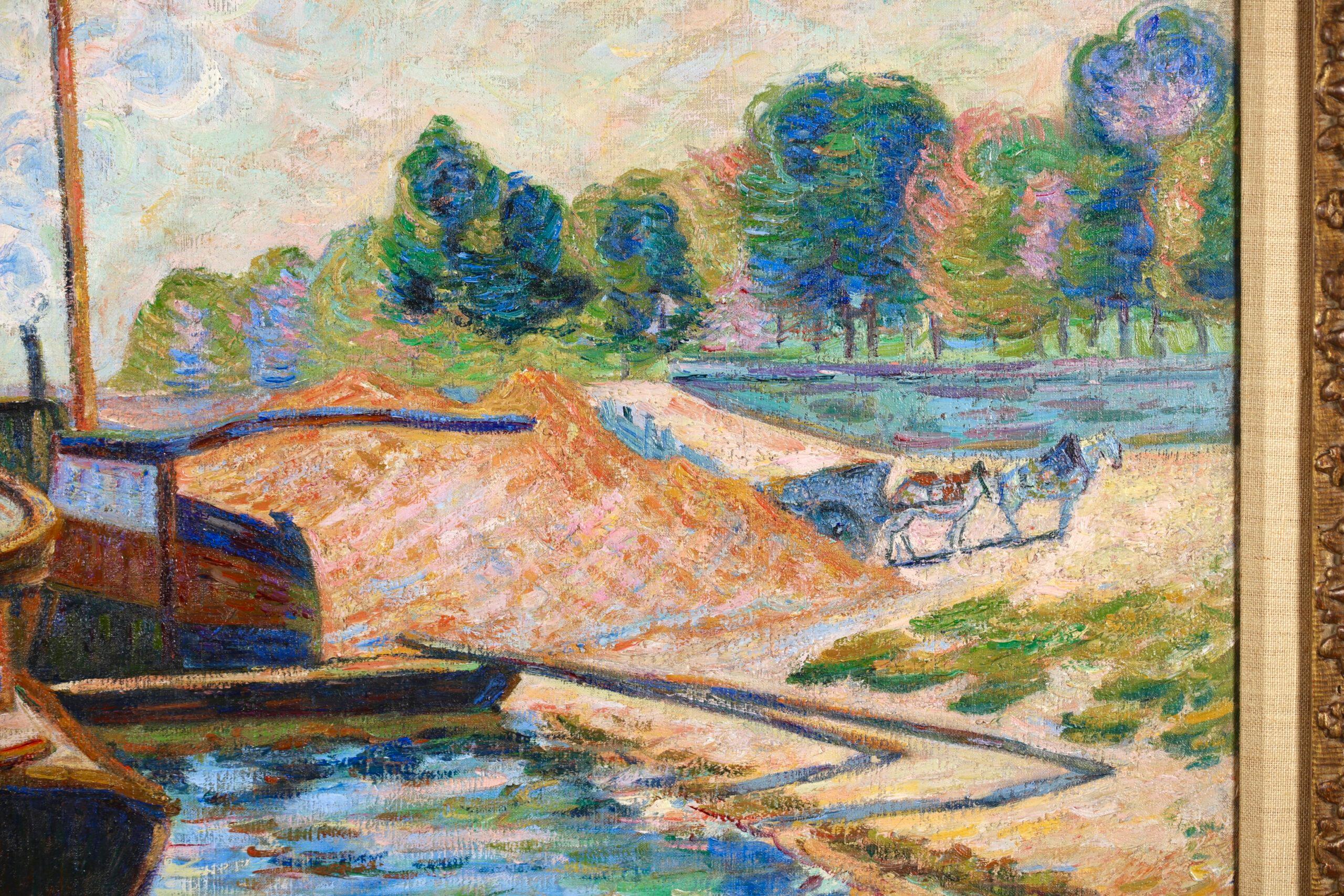 Peniches sur la Seine - Impressionist Landscape Oil - Armand Guillaumin For Sale 10