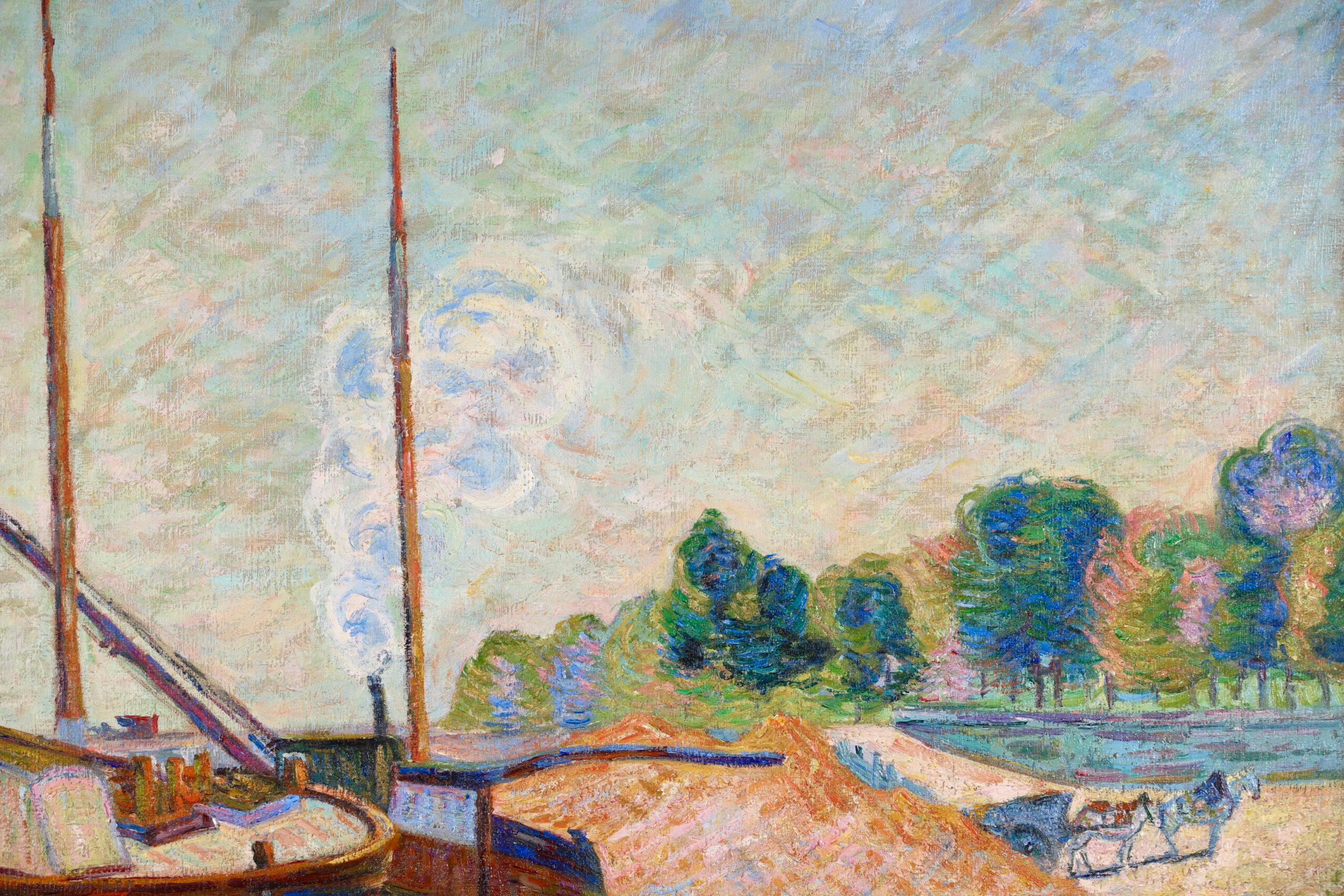 Peniches sur la Seine – Impressionistische Landschaft, Öl – Armand Guillaumin im Angebot 1