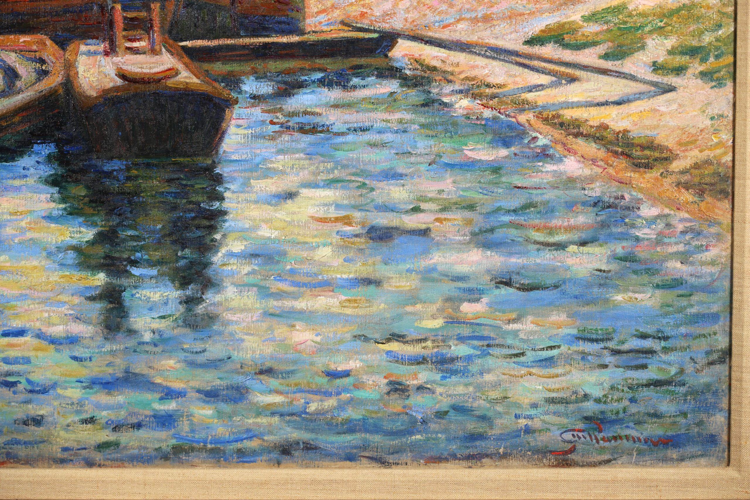 Peniches sur la Seine - Impressionist Landscape Oil - Armand Guillaumin For Sale 2