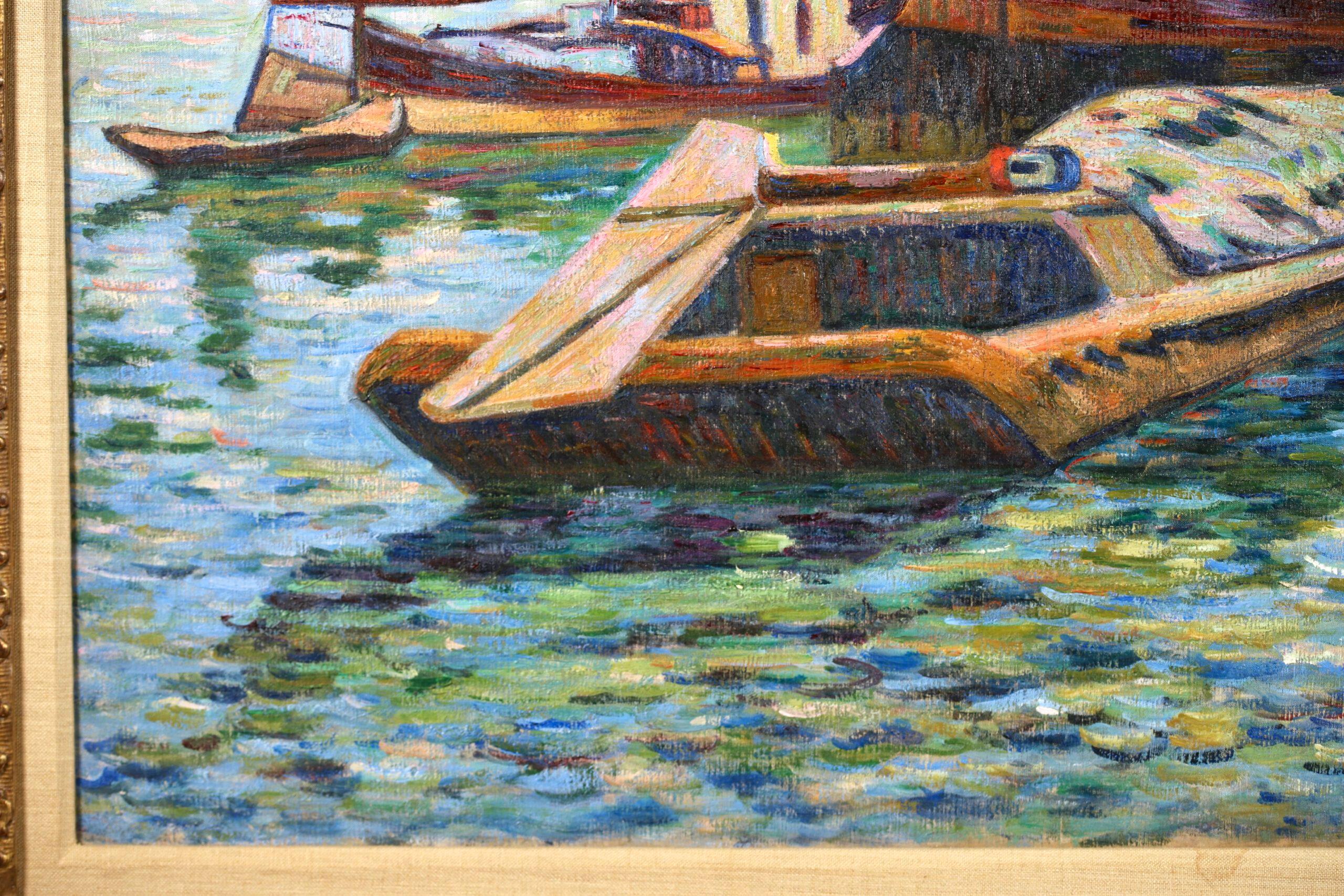 Peniches sur la Seine - Impressionist Landscape Oil - Armand Guillaumin For Sale 6