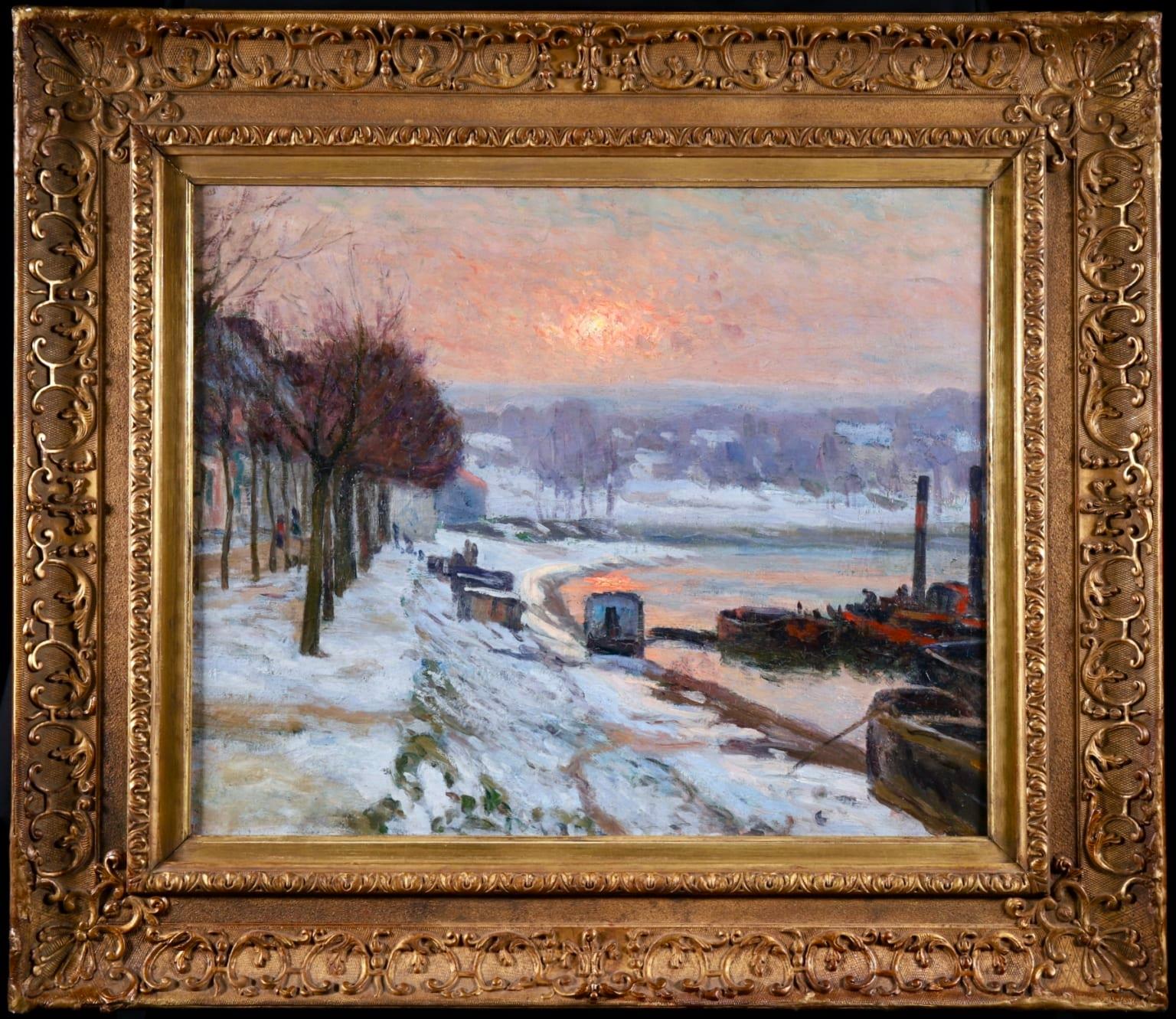 Jean Baptiste-Armand Guillaumin Landscape Painting - Snow on the Seine - Impressionist Winter River Landscape by Armand Guillaumin