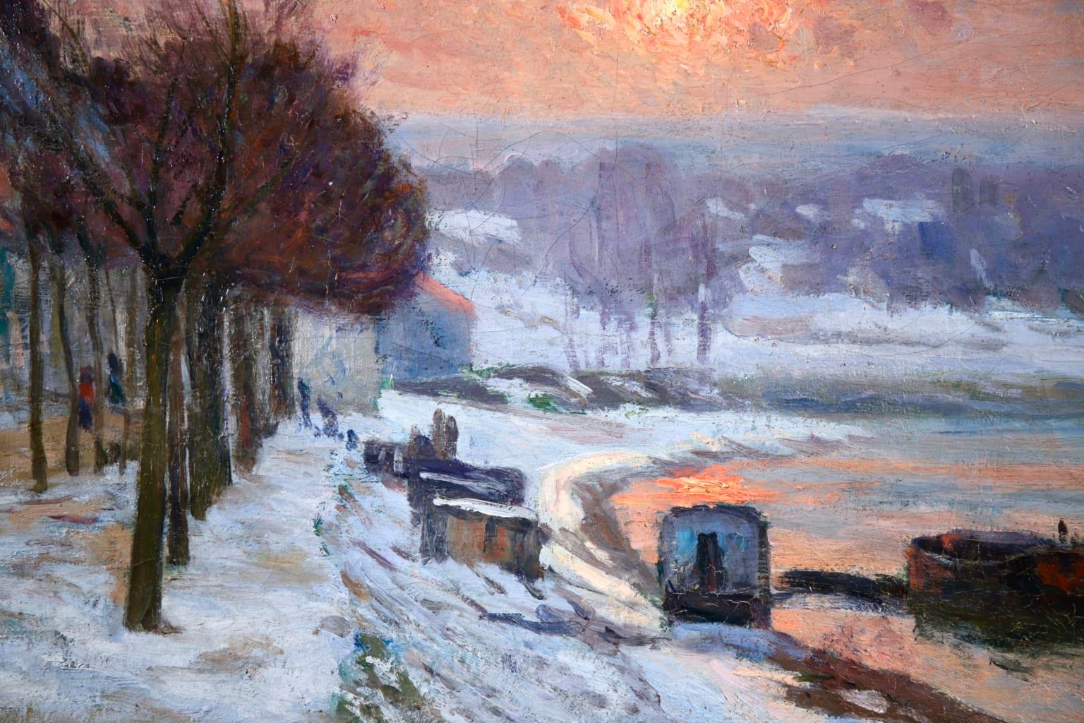 Snow on the Seine - Impressionist Winter River Landscape by Armand Guillaumin - Gray Landscape Painting by Jean Baptiste-Armand Guillaumin