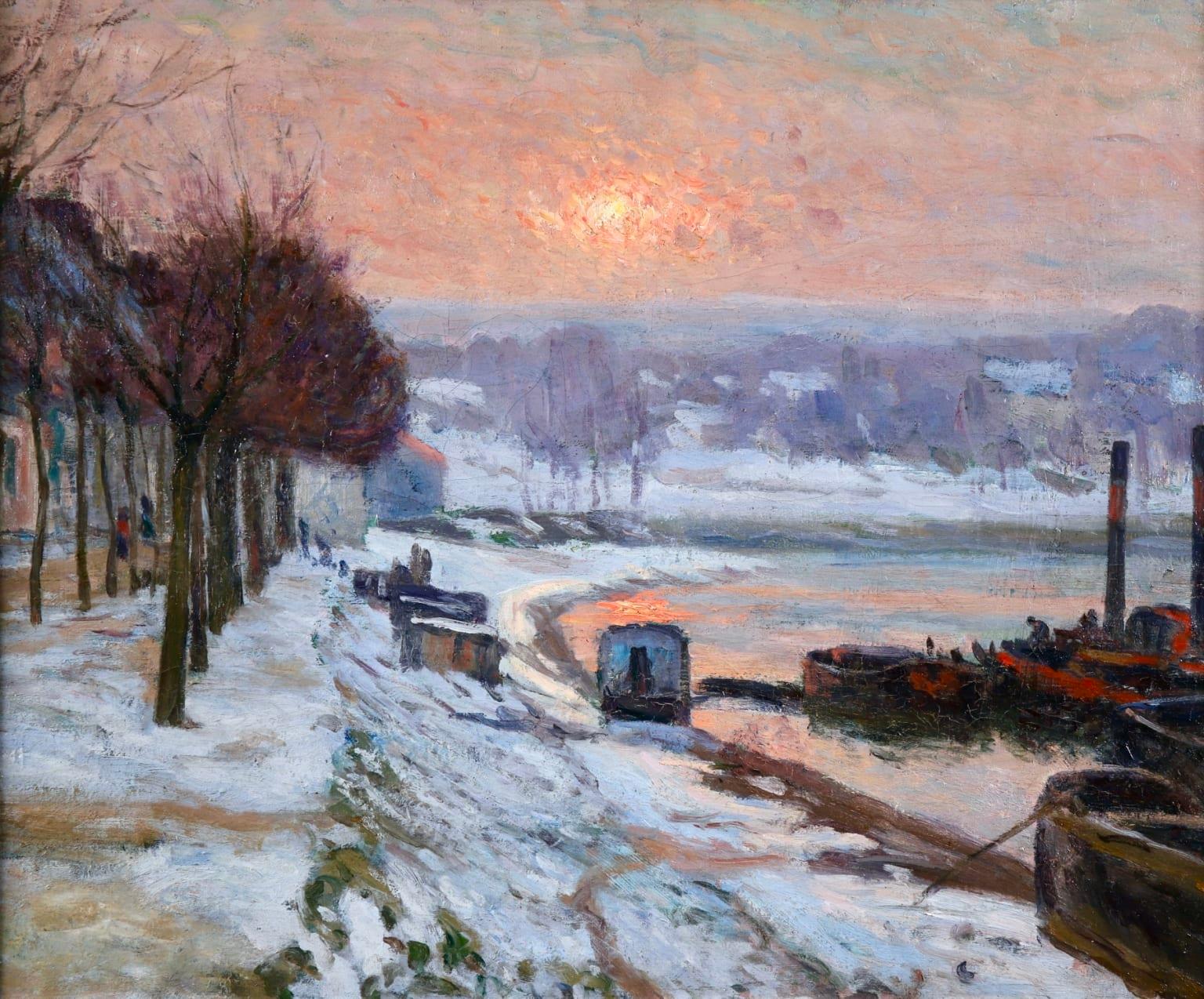 Snow on the Seine - Impressionist Winter River Landscape by Armand Guillaumin - Painting by Jean Baptiste-Armand Guillaumin
