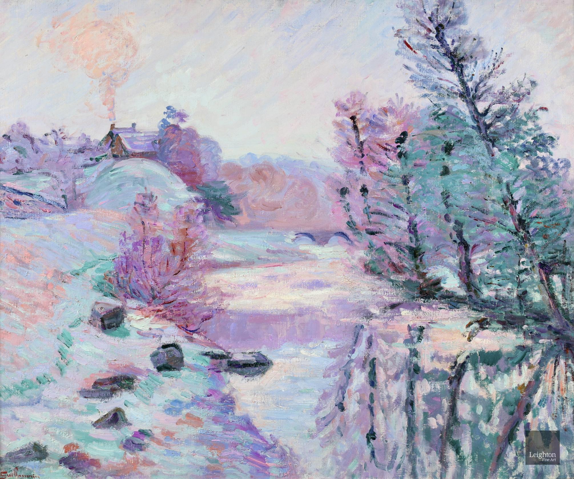 Soleil Blanche - Paysage impressionniste de rivière neige, huile d'Armand Guillaumin en vente 8