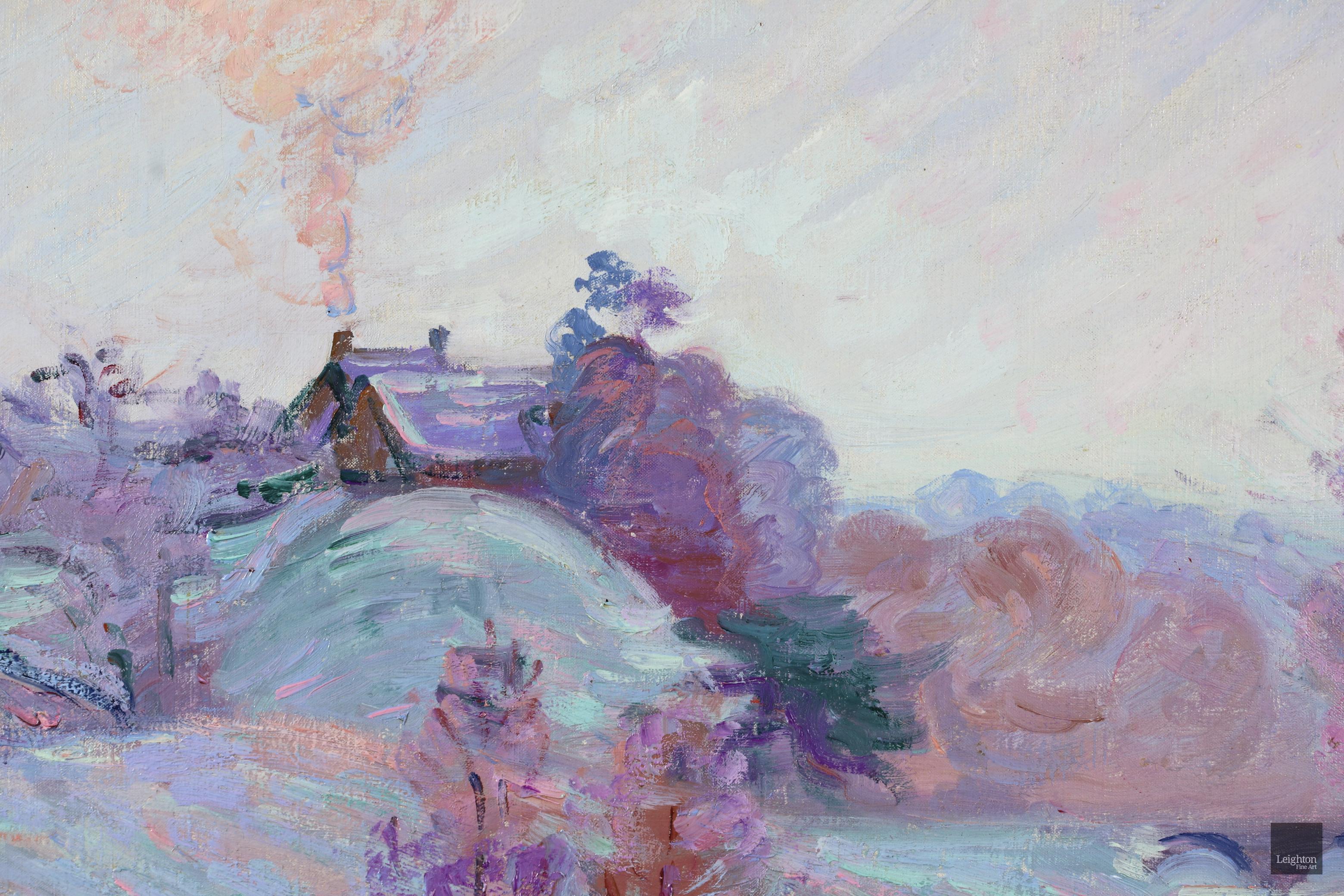 Soleil Blanche - Paysage impressionniste de rivière neige, huile d'Armand Guillaumin - Marron Landscape Painting par Jean Baptiste-Armand Guillaumin